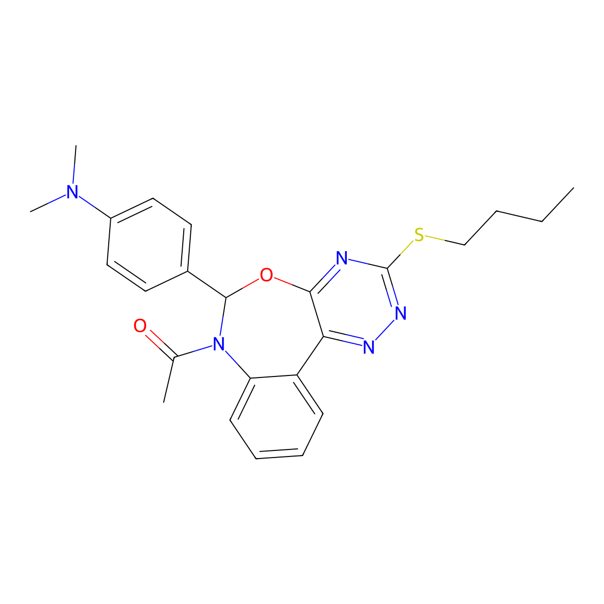 1-[3-(butylsulfanyl)-6-[4-(dimethylamino)phenyl][1,2,4]triazino[5,6-d][3,1]benzoxazepin-7(6H)-yl]ethanone molecular structure, CAS 354779-60-5