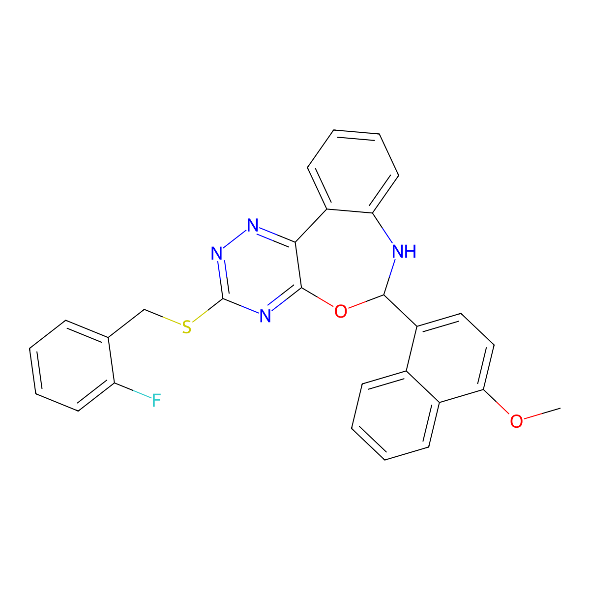 3-[(2-Fluorophenyl)methylsulfanyl]-6-(4-methoxynaphthalen-1-yl)-6,7-dihydro-[1,2,4]triazino[5,6-d][3,1]benzoxazepine molecular structure, CAS 354780-54-4