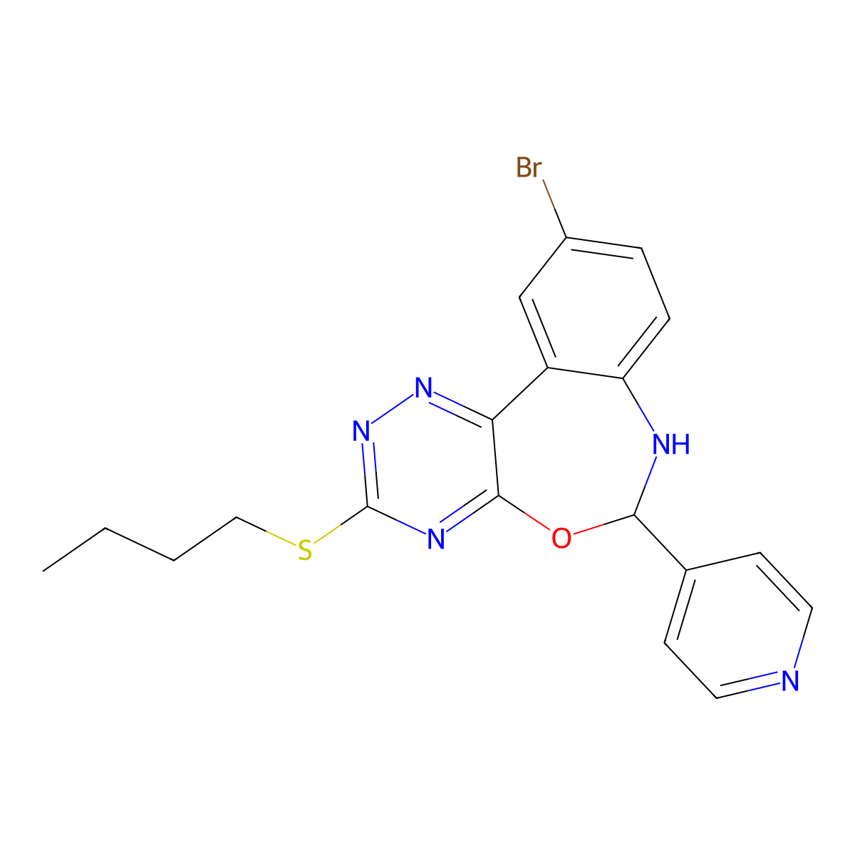 10-Bromo-3-butylsulfanyl-6-pyridin-4-yl-6,7-dihydro-[1,2,4]triazino[5,6-d][3,1]benzoxazepine molecular structure, CAS 354780-69-1