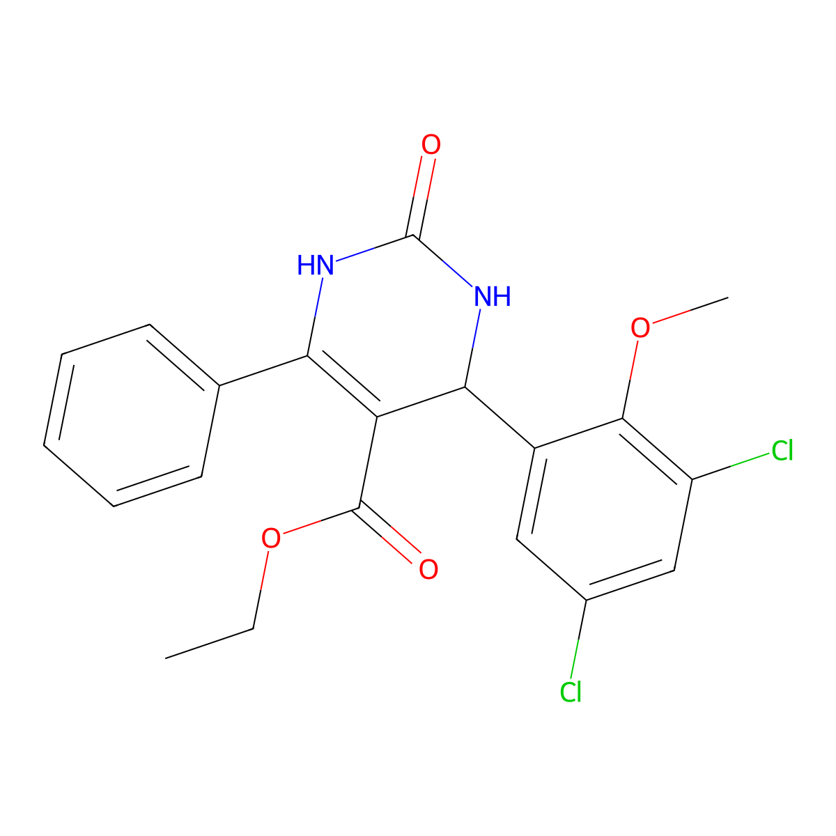 ethyl 4-(3,5-dichloro-2-methoxyphenyl)-2-oxo-6-phenyl-3,4-dihydro-1H-pyrimidine-5-carboxylate molecular structure, CAS 354780-99-7