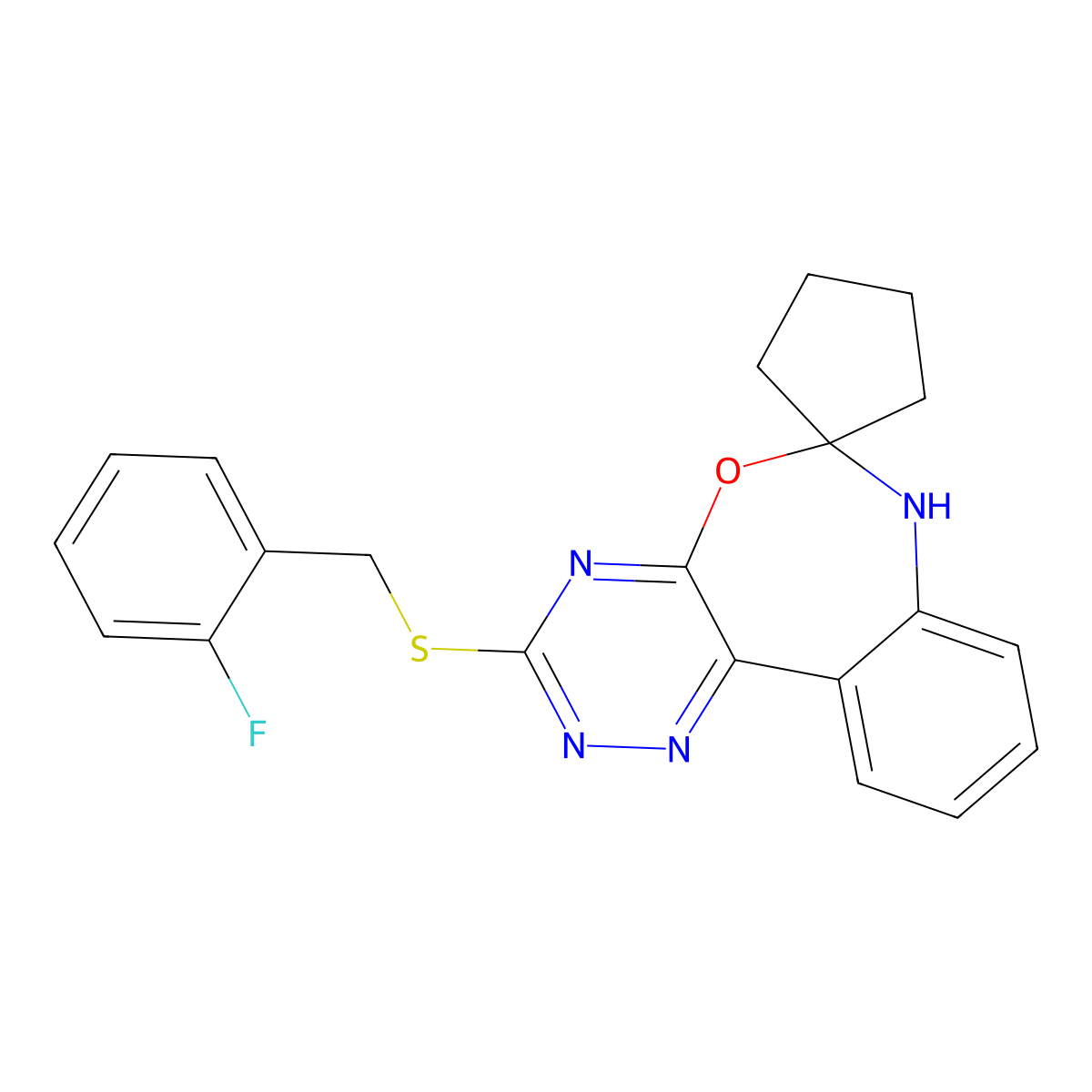 3-[(2-fluorophenyl)methylsulfanyl]spiro[7H-[1,2,4]triazino[5,6-d][3,1]benzoxazepine-6,1'-cyclopentane] molecular structure, CAS 354781-22-9