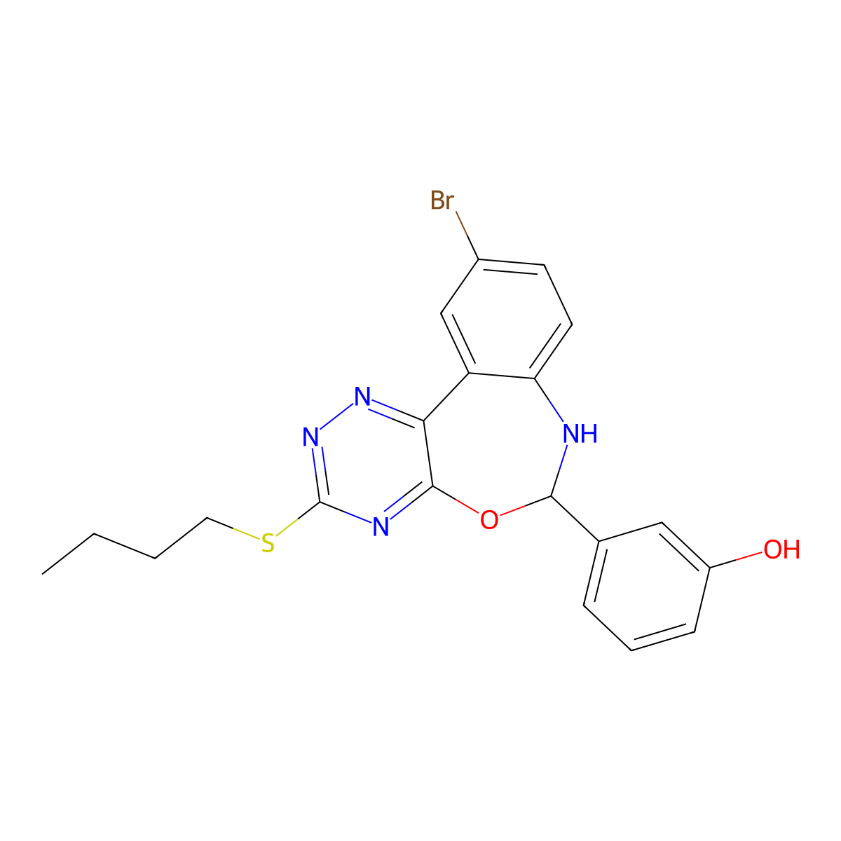 3-[10-Bromo-3-(butylsulfanyl)-6,7-dihydro[1,2,4]triazino[5,6-d][3,1]benzoxazepin-6-yl]phenol molecular structure, CAS 354781-44-5