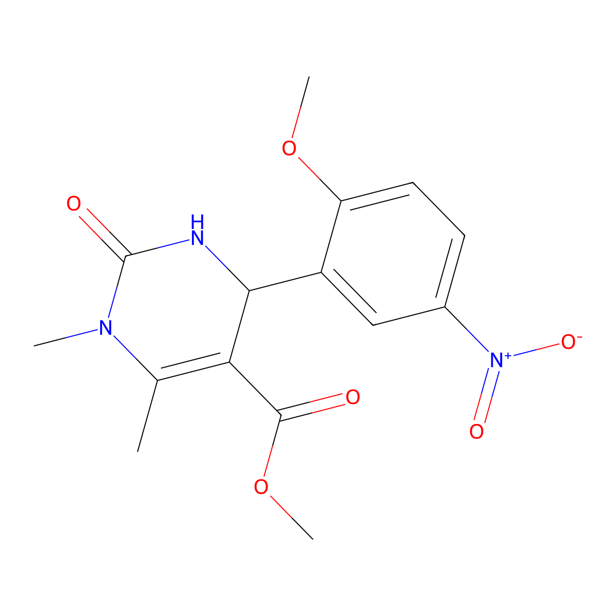 Methyl 4-(2-methoxy-5-nitrophenyl)-1,6-dimethyl-2-oxo-1,2,3,4-tetrahydropyrimidine-5-carboxylate molecular structure, CAS 354781-98-9