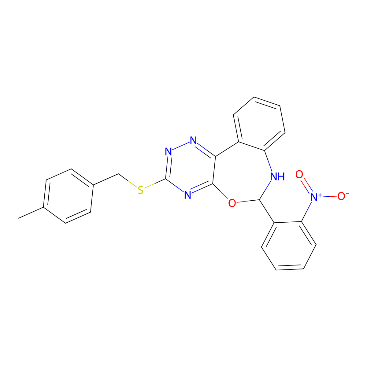 3-[(4-Methylphenyl)methylsulfanyl]-6-(2-nitrophenyl)-6,7-dihydro-[1,2,4]triazino[5,6-d][3,1]benzoxazepine molecular structure, CAS 354782-04-0