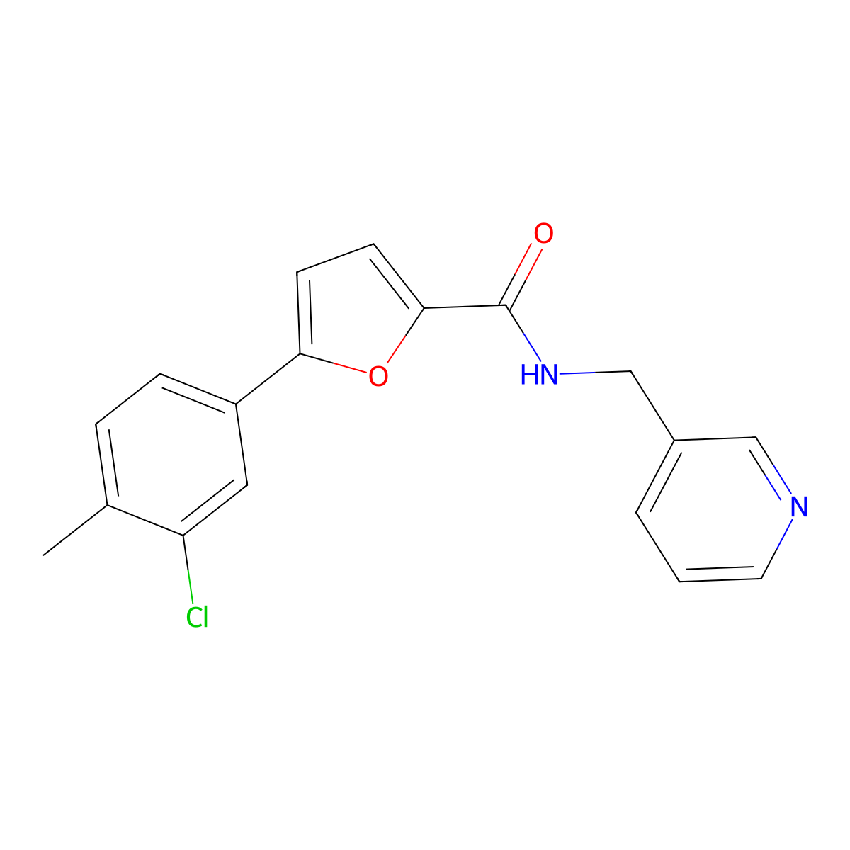 5-(3-chloro-4-methylphenyl)-N-(pyridin-3-ylmethyl)furan-2-carboxamide molecular structure, CAS 354782-20-0