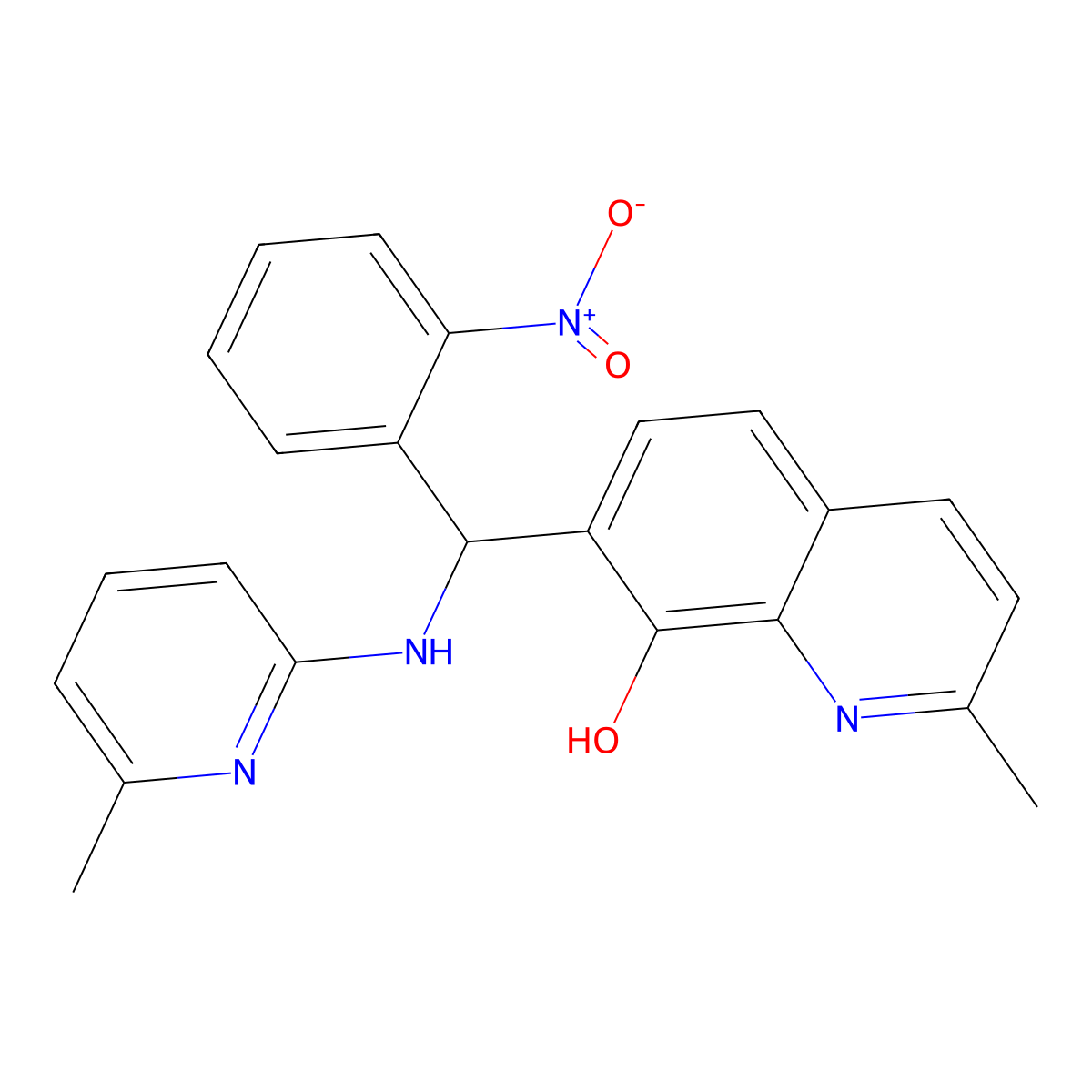 2-Methyl-7-[[(6-methylpyridin-2-yl)amino]-(2-nitrophenyl)methyl]quinolin-8-ol molecular structure, CAS 354782-29-9