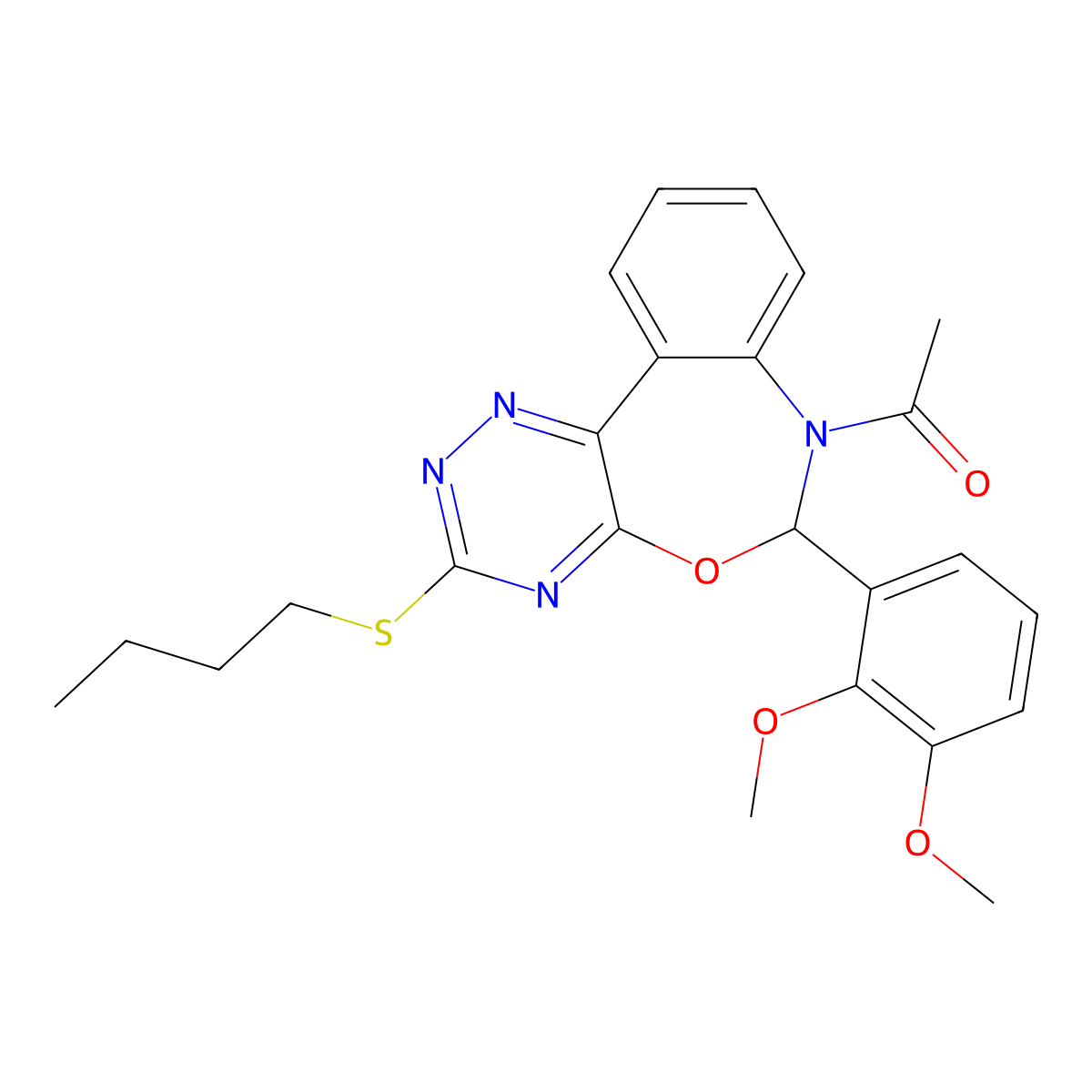 1-[3-butylsulfanyl-6-(2,3-dimethoxyphenyl)-6H-[1,2,4]triazino[5,6-d][3,1]benzoxazepin-7-yl]ethanone molecular structure, CAS 354782-78-8
