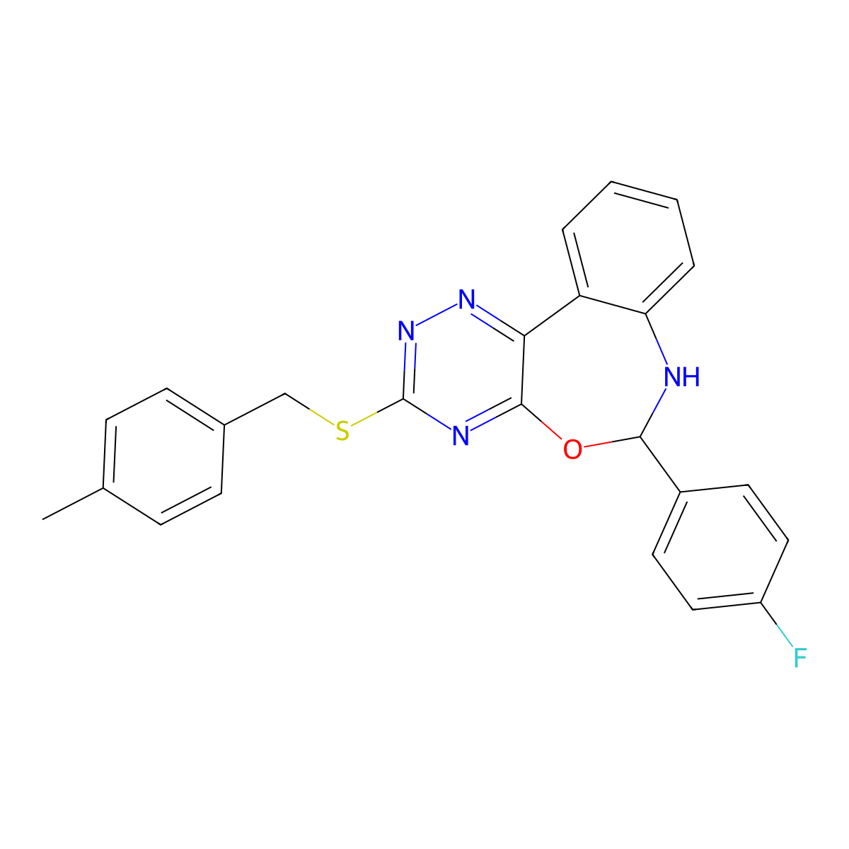 6-(4-Fluorophenyl)-3-[(4-methylphenyl)methylsulfanyl]-6,7-dihydro-[1,2,4]triazino[5,6-d][3,1]benzoxazepine molecular structure, CAS 354782-89-1