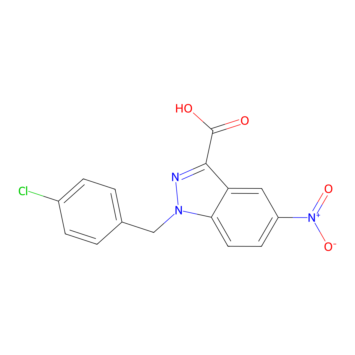 1-(p-Chlorobenzyl)-5-nitroindazolyl-3-carboxylic acid molecular structure, CAS 354782-95-9