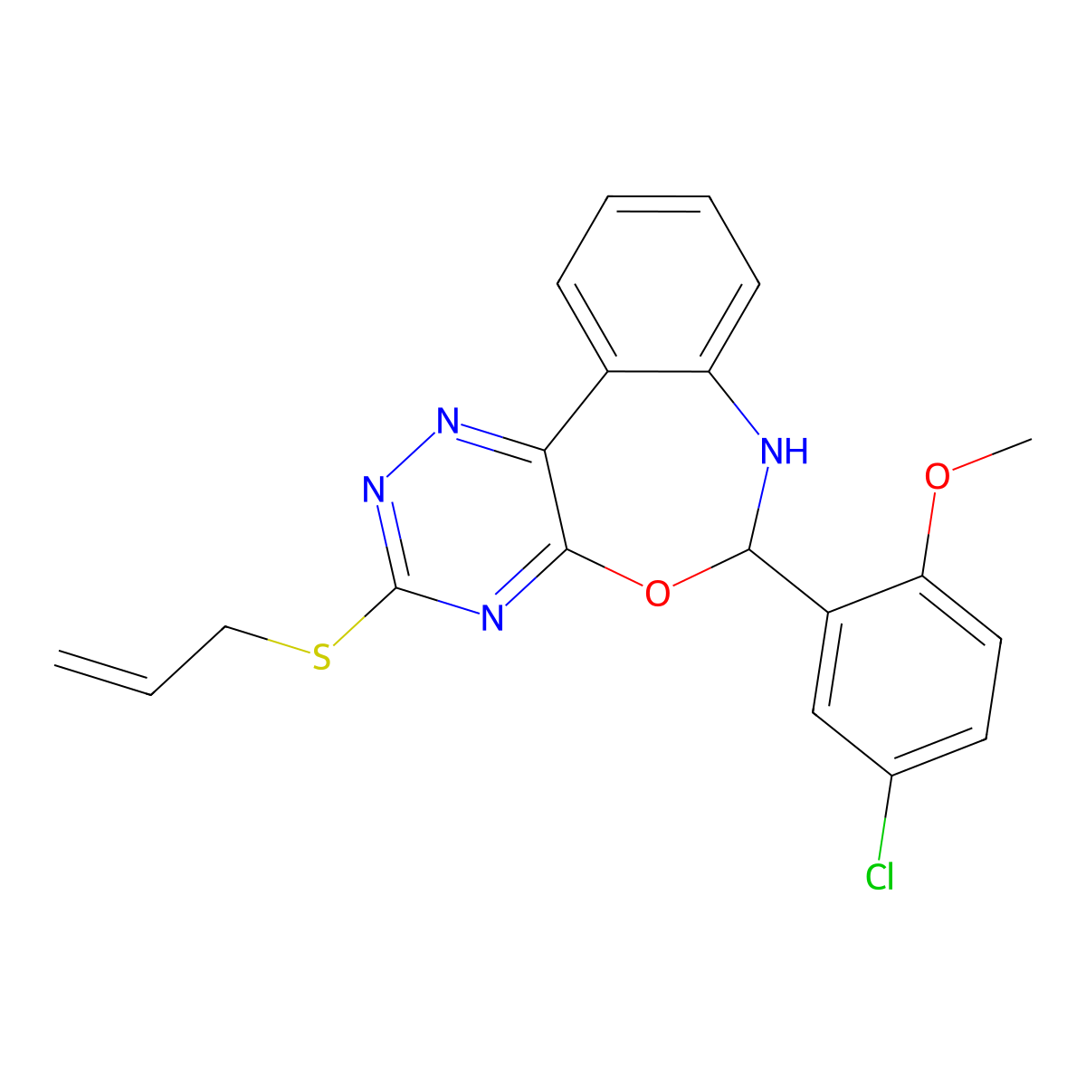 6-(5-Chloro-2-methoxyphenyl)-3-prop-2-enylsulfanyl-6,7-dihydro-[1,2,4]triazino[5,6-d][3,1]benzoxazepine molecular structure, CAS 354783-75-8