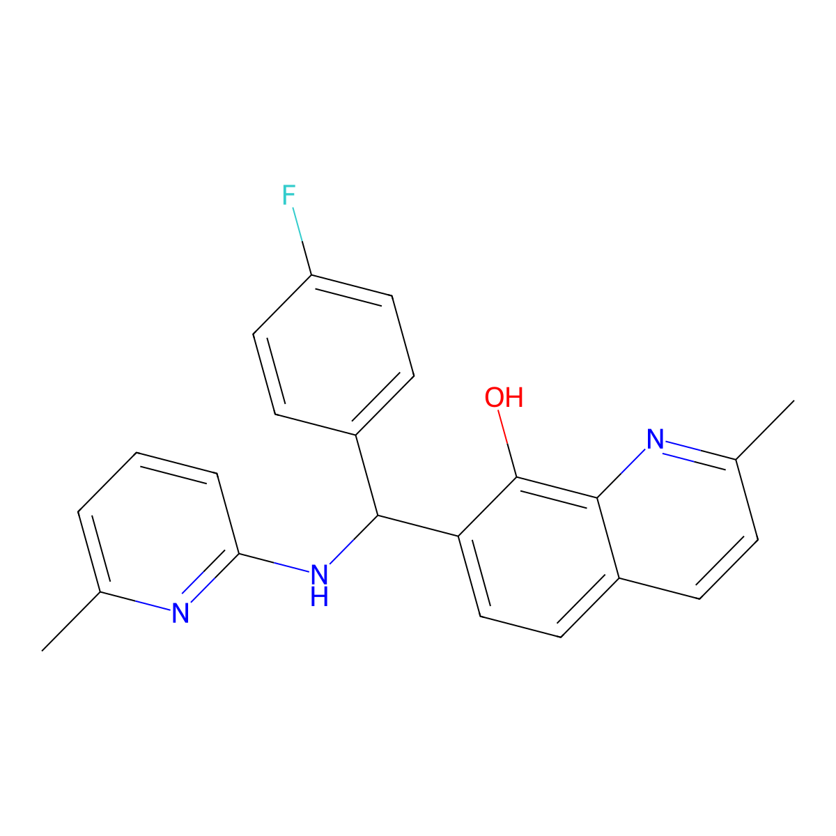 7-[(4-Fluorophenyl)-[(6-methylpyridin-2-yl)amino]methyl]-2-methylquinolin-8-ol molecular structure, CAS 354783-84-9