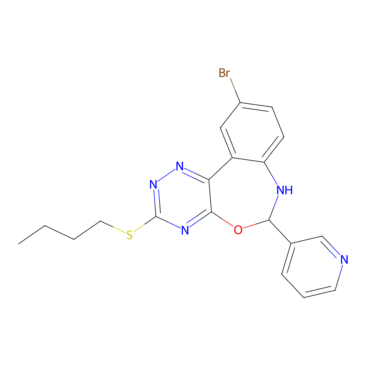 10-Bromo-3-butylsulfanyl-6-pyridin-3-yl-6,7-dihydro-[1,2,4]triazino[5,6-d][3,1]benzoxazepine molecular structure, CAS 354783-97-4