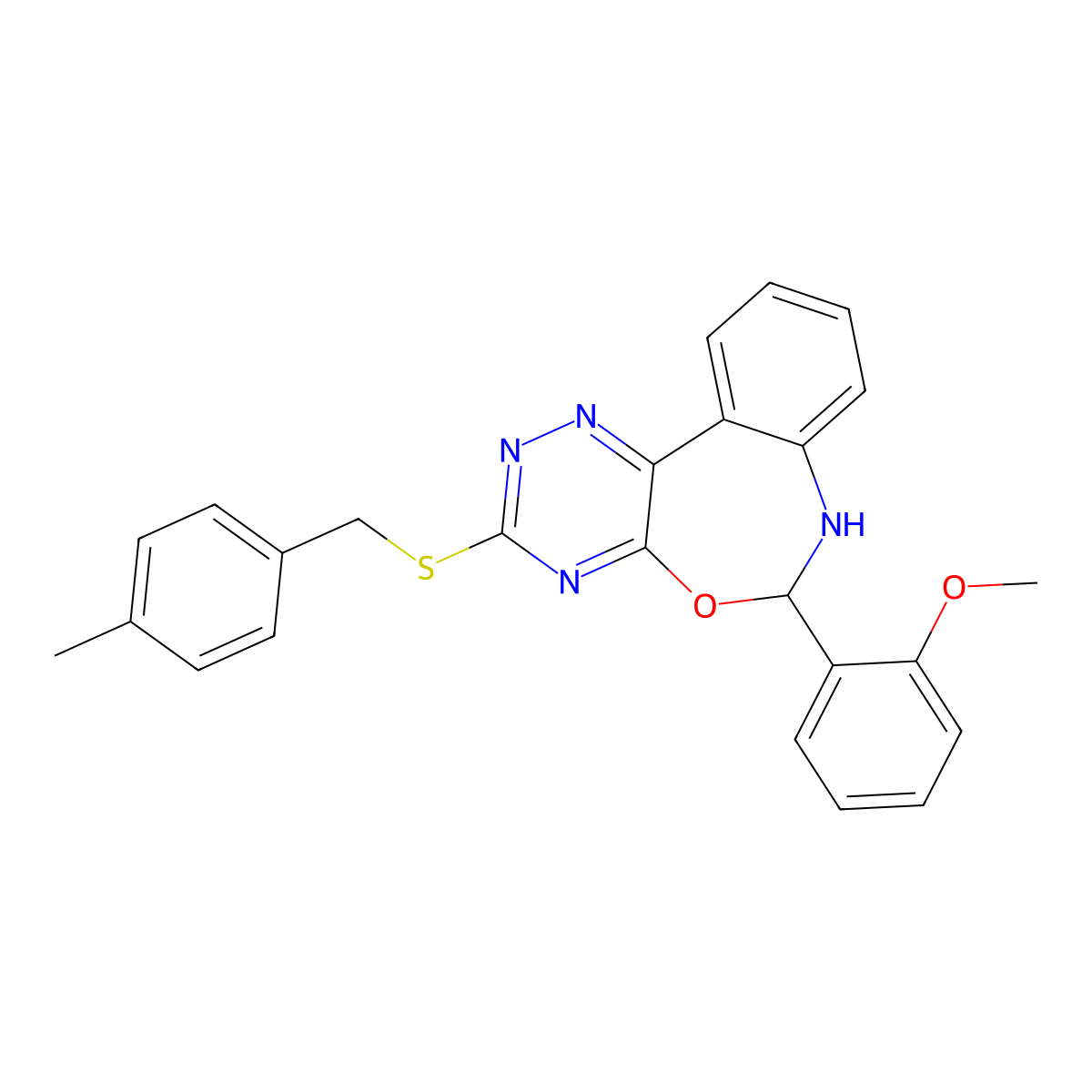 6-(2-Methoxyphenyl)-3-[(4-methylphenyl)methylsulfanyl]-6,7-dihydro-[1,2,4]triazino[5,6-d][3,1]benzoxazepine molecular structure, CAS 354784-20-6