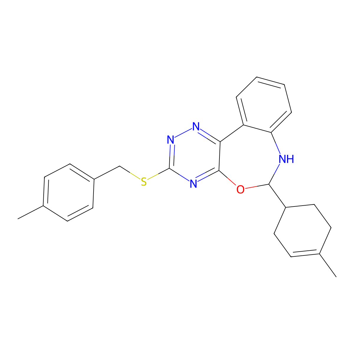 6-(4-Methylcyclohex-3-en-1-yl)-3-[(4-methylphenyl)methylsulfanyl]-6,7-dihydro-[1,2,4]triazino[5,6-d][3,1]benzoxazepine molecular structure, CAS 354784-38-6
