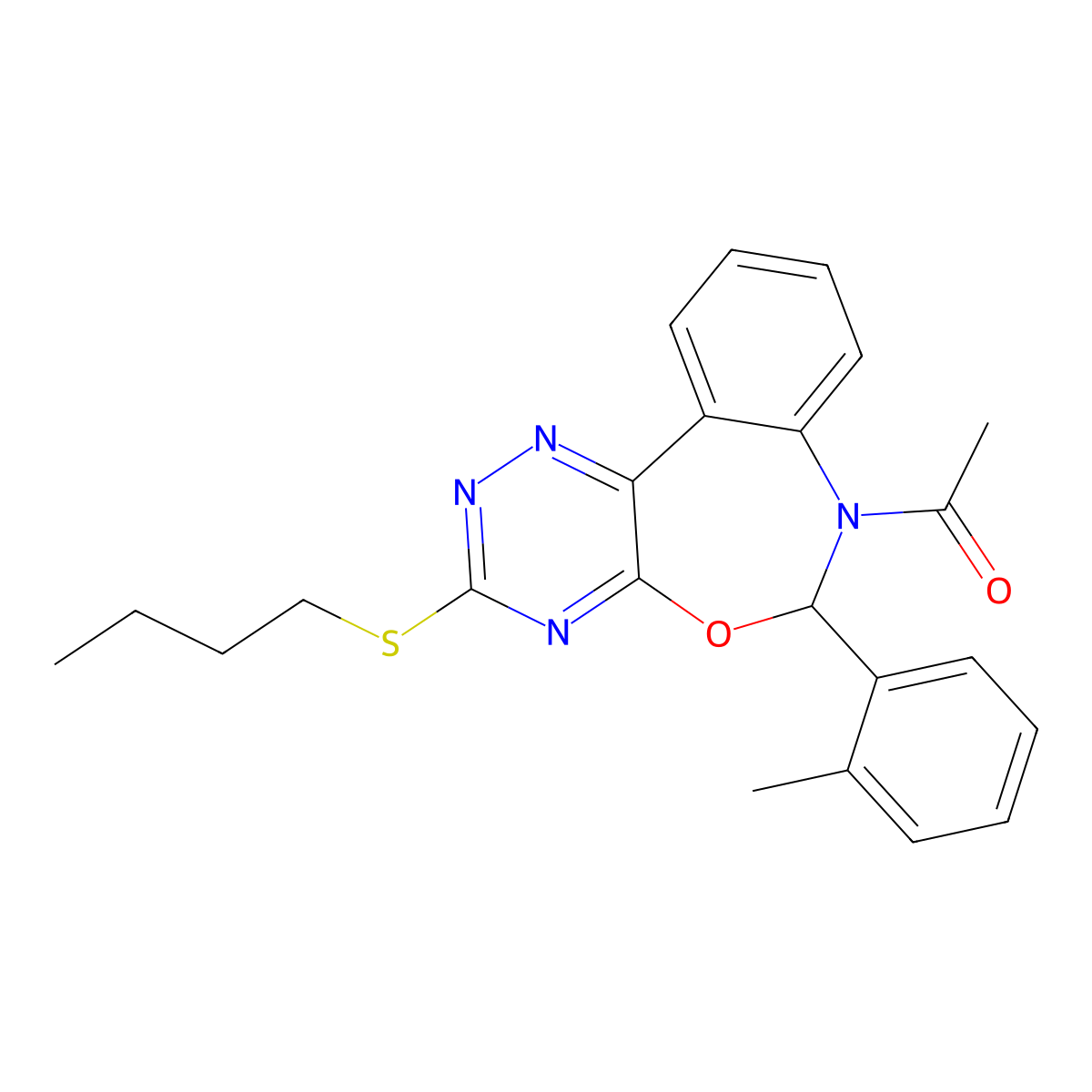 7-Acetyl-6-(2-methylphenyl)-6,7-dihydro[1,2,4]triazino[5,6-d][3,1]benzoxazepin-3-yl butyl sulfide molecular structure, CAS 354784-47-7