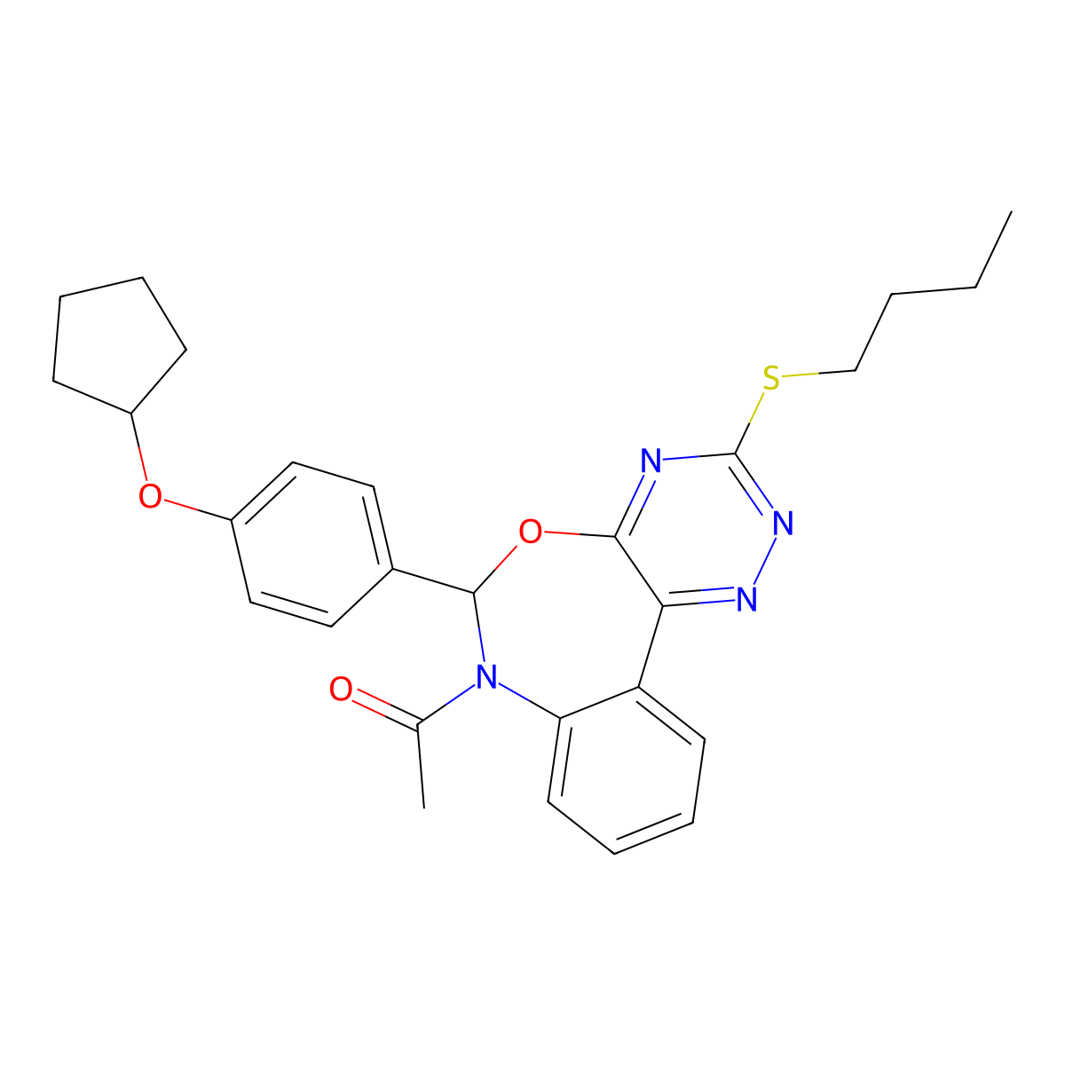 1-[3-butylsulfanyl-6-(4-cyclopentyloxyphenyl)-6H-[1,2,4]triazino[5,6-d][3,1]benzoxazepin-7-yl]ethanone molecular structure, CAS 354785-15-2