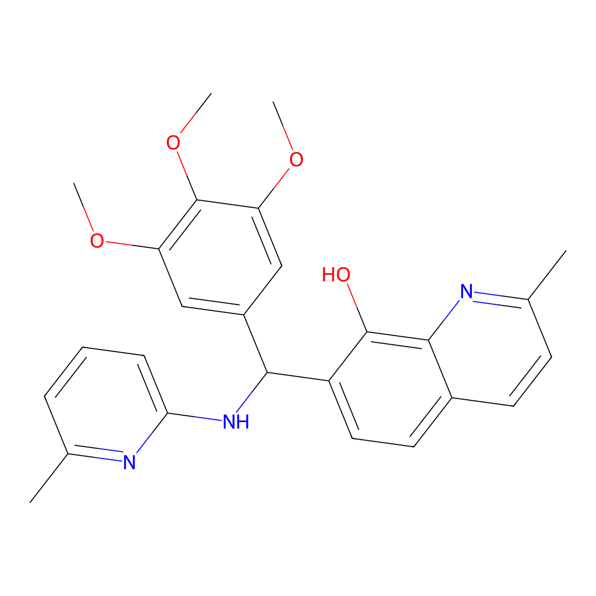 2-Methyl-7-{[(6-methylpyridin-2-yl)amino](3,4,5-trimethoxyphenyl)methyl}quinolin-8-ol molecular structure, CAS 354785-70-9