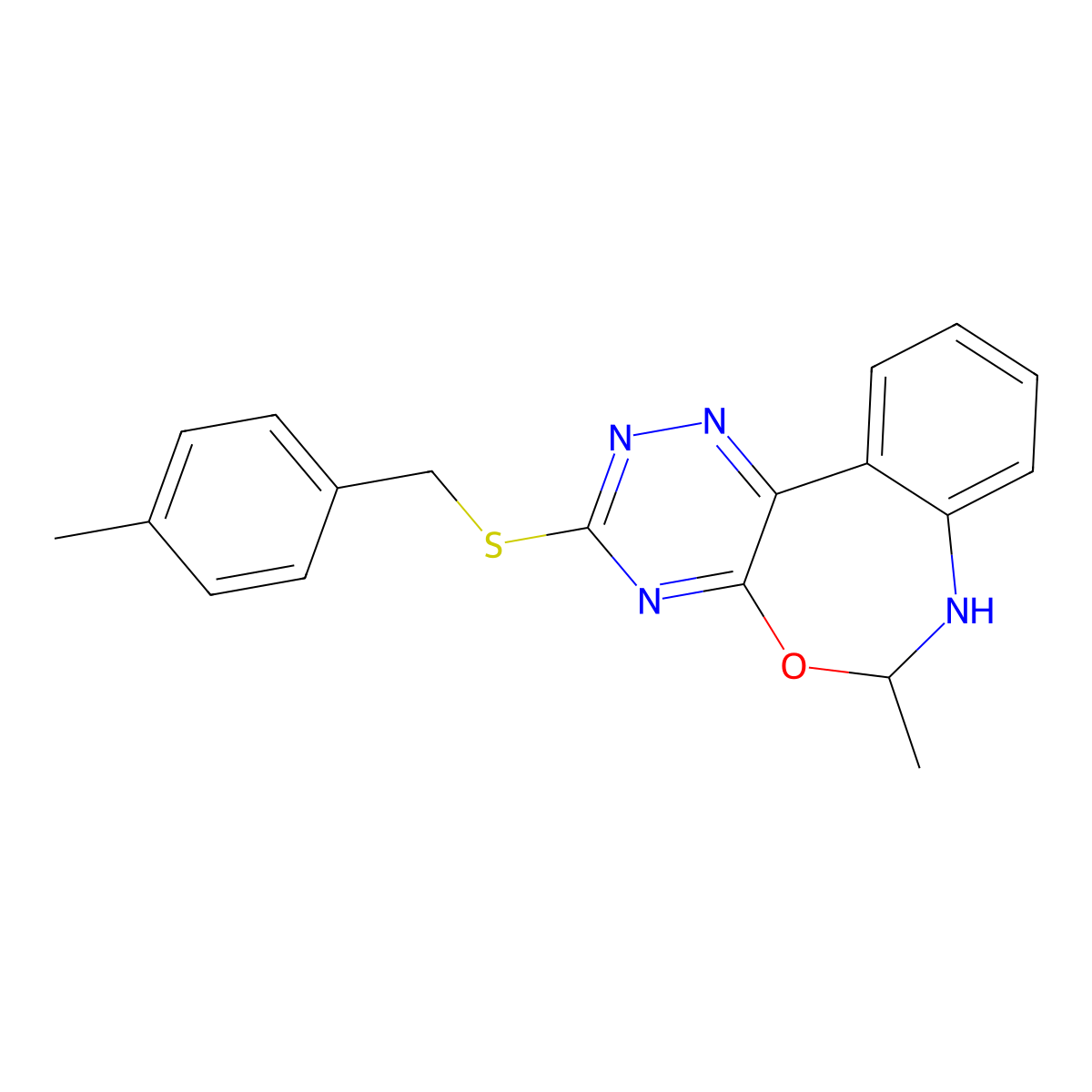 6-Methyl-3-[(4-methylphenyl)methylsulfanyl]-6,7-dihydro-[1,2,4]triazino[5,6-d][3,1]benzoxazepine molecular structure, CAS 354785-73-2