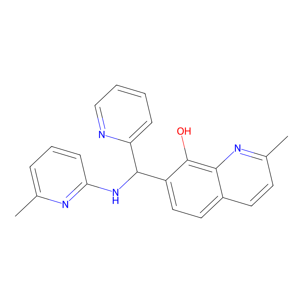 2-Methyl-7-[[(6-methylpyridin-2-yl)amino]-pyridin-2-ylmethyl]quinolin-8-ol molecular structure, CAS 354785-76-5
