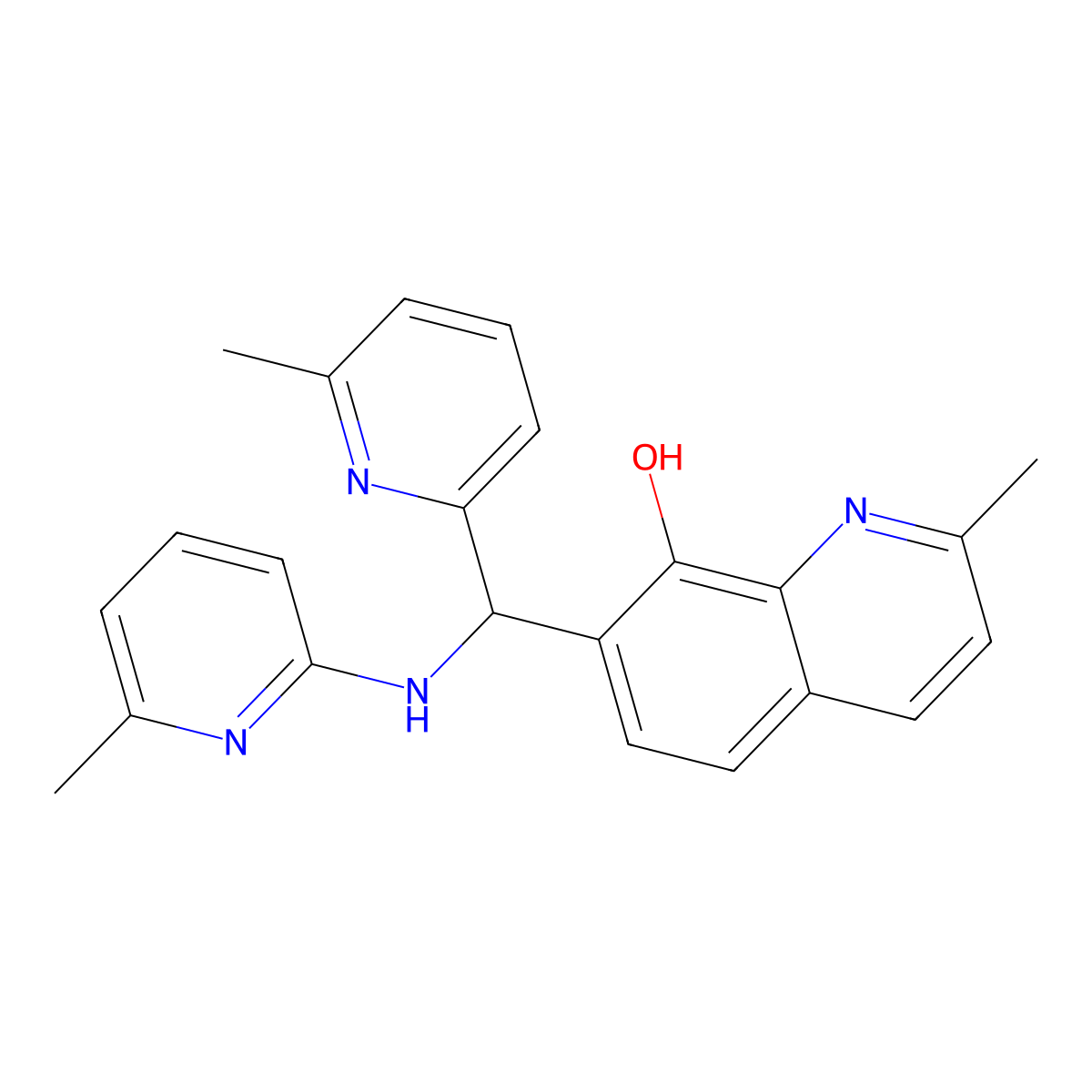 2-Methyl-7-[(6-methylpyridin-2-yl)-[(6-methylpyridin-2-yl)amino]methyl]quinolin-8-ol molecular structure, CAS 354785-79-8