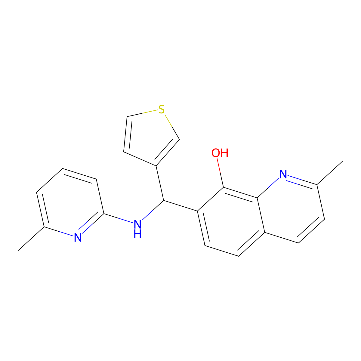 2-Methyl-7-[[(6-methylpyridin-2-yl)amino]-thiophen-3-ylmethyl]quinolin-8-ol molecular structure, CAS 354785-94-7