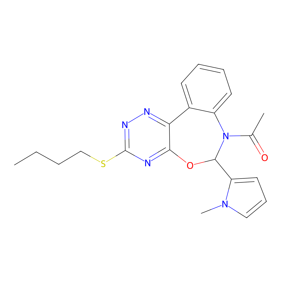 1-[3-butylsulfanyl-6-(1-methylpyrrol-2-yl)-6H-[1,2,4]triazino[5,6-d][3,1]benzoxazepin-7-yl]ethanone molecular structure, CAS 354786-12-2