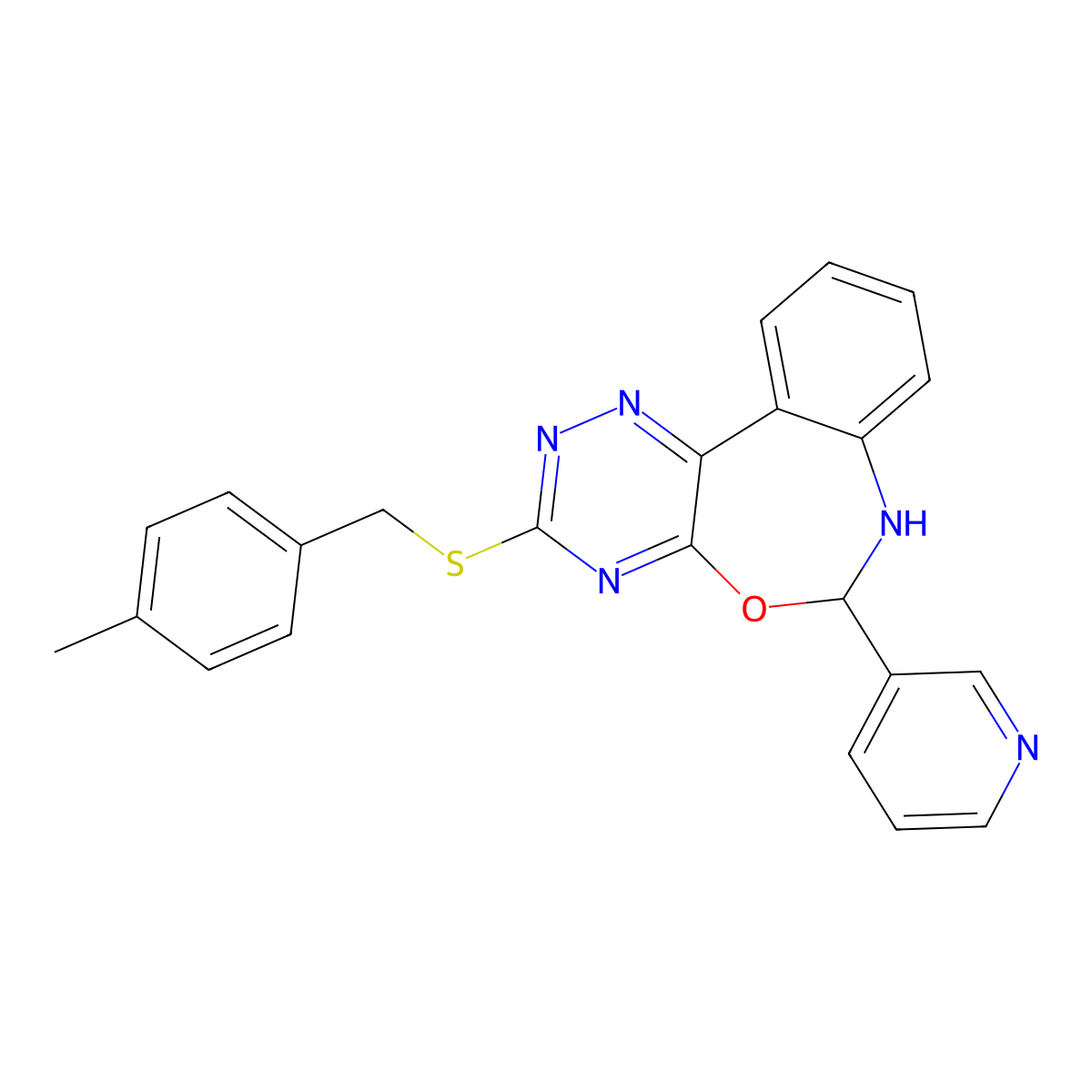 3-[(4-Methylphenyl)methylsulfanyl]-6-pyridin-3-yl-6,7-dihydro-[1,2,4]triazino[5,6-d][3,1]benzoxazepine molecular structure, CAS 354786-23-5