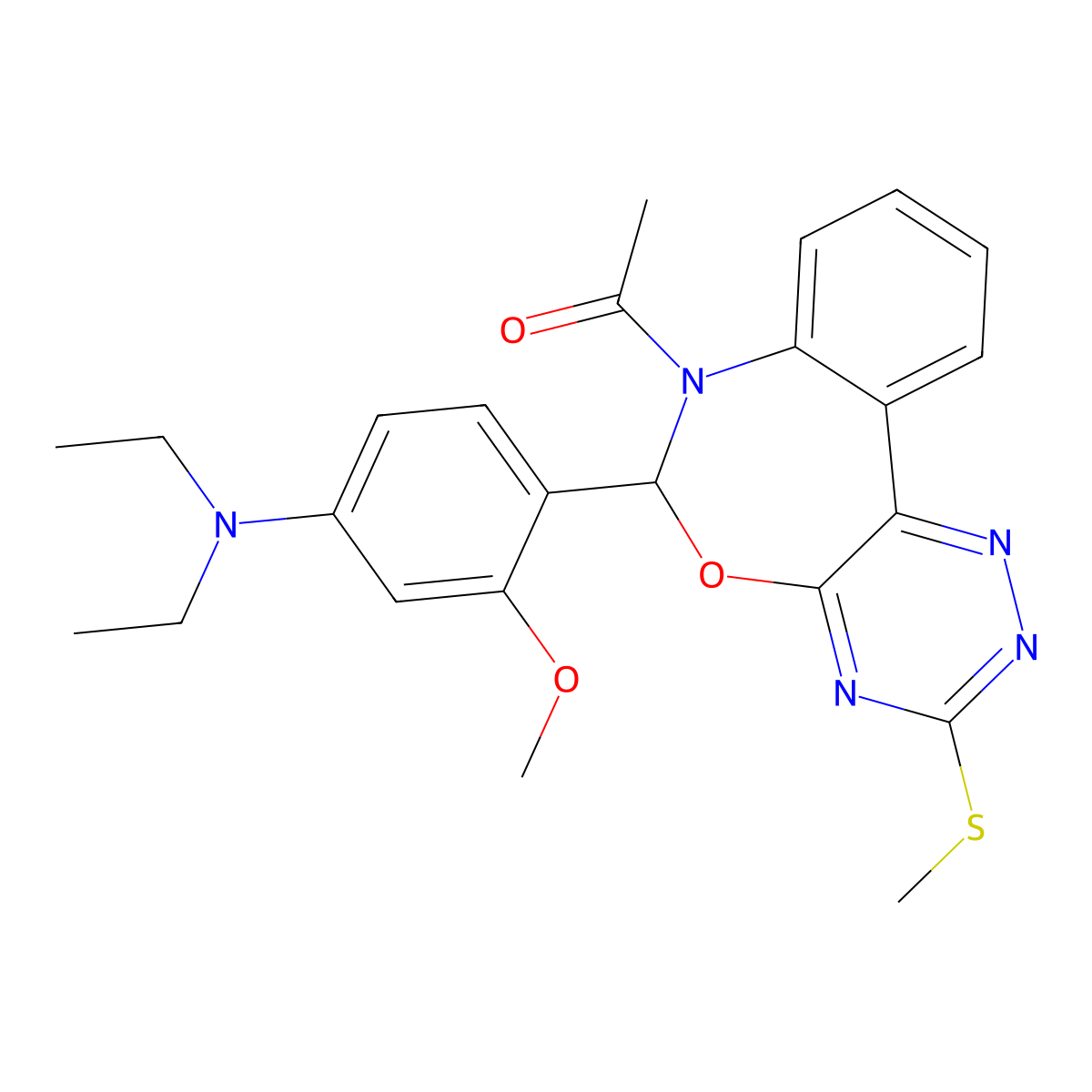 1-[6-[4-(diethylamino)-2-methoxyphenyl]-3-methylsulfanyl-6H-[1,2,4]triazino[5,6-d][3,1]benzoxazepin-7-yl]ethanone molecular structure, CAS 354786-39-3