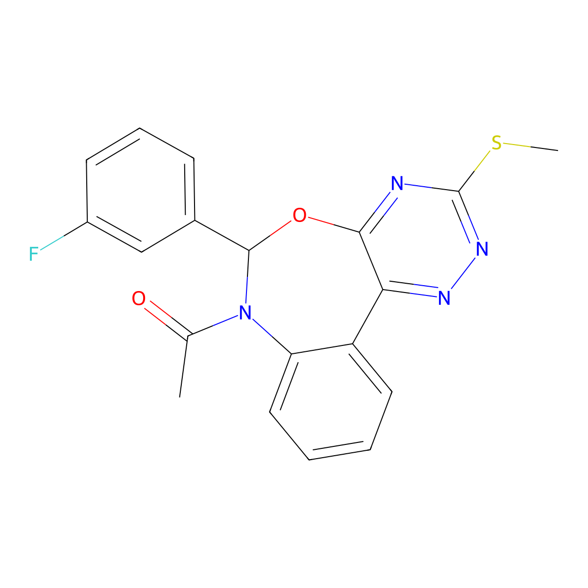 1-[6-(3-fluorophenyl)-3-methylsulfanyl-6H-[1,2,4]triazino[5,6-d][3,1]benzoxazepin-7-yl]ethanone molecular structure, CAS 354786-56-4