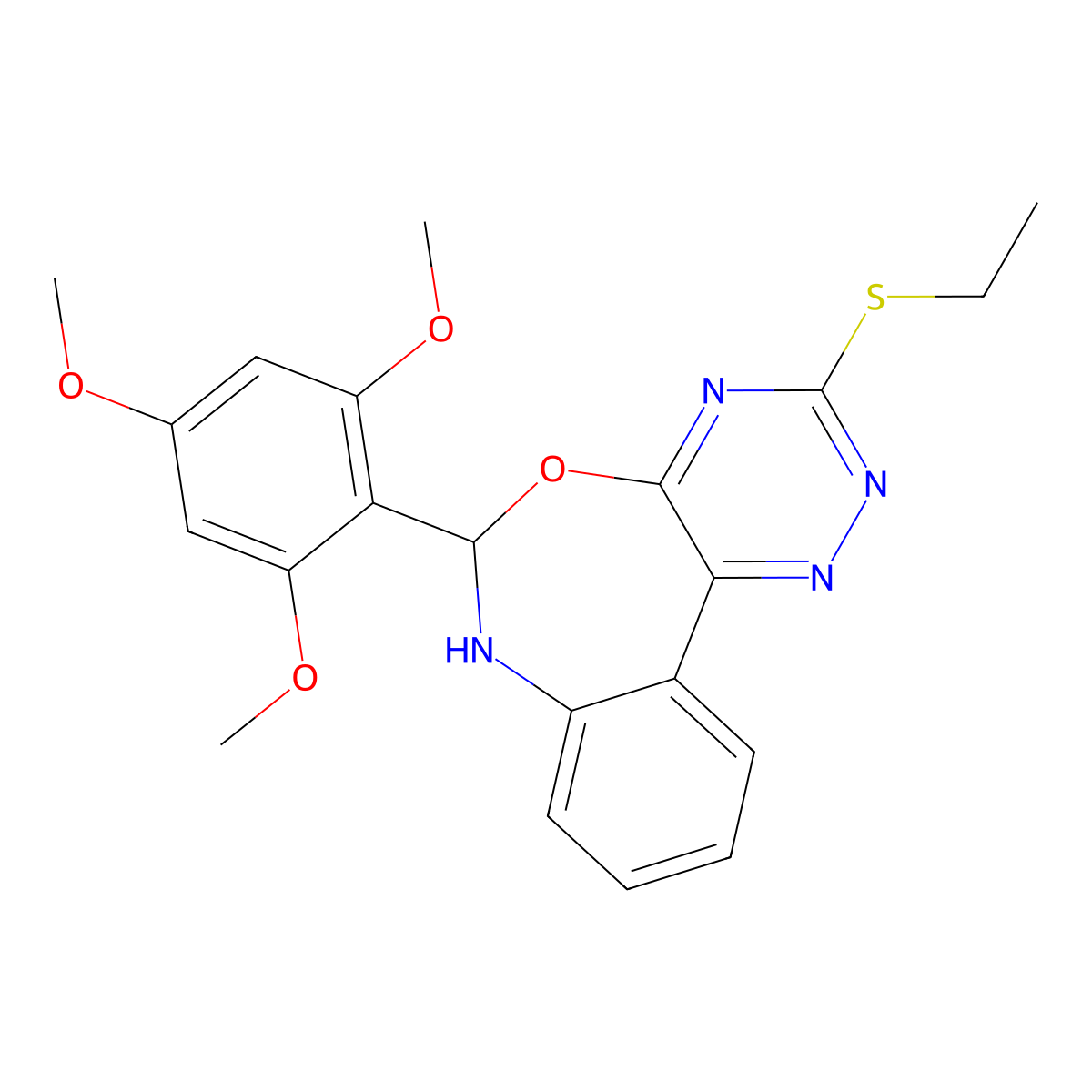 3-Ethylsulfanyl-6-(2,4,6-trimethoxyphenyl)-6,7-dihydro-[1,2,4]triazino[5,6-d][3,1]benzoxazepine molecular structure, CAS 354786-78-0