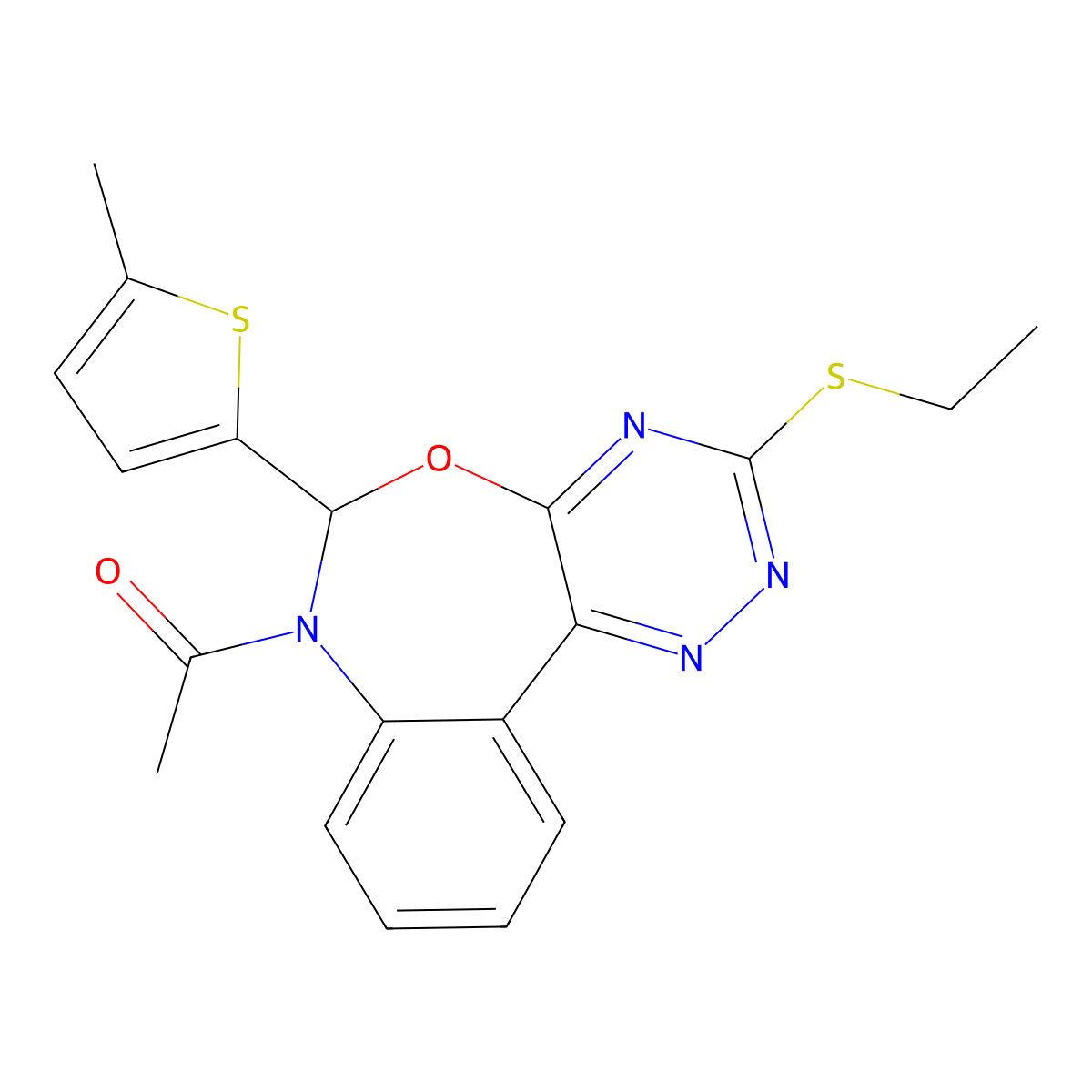1-[3-ethylsulfanyl-6-(5-methylthiophen-2-yl)-6H-[1,2,4]triazino[5,6-d][3,1]benzoxazepin-7-yl]ethanone molecular structure, CAS 354786-84-8