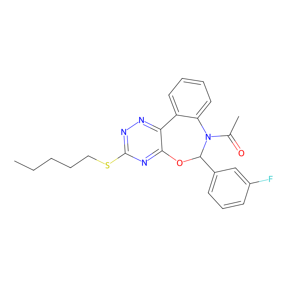 7-Acetyl-6-(3-fluorophenyl)-6,7-dihydro[1,2,4]triazino[5,6-d][3,1]benzoxazepin-3-yl pentyl sulfide molecular structure, CAS 354786-99-5