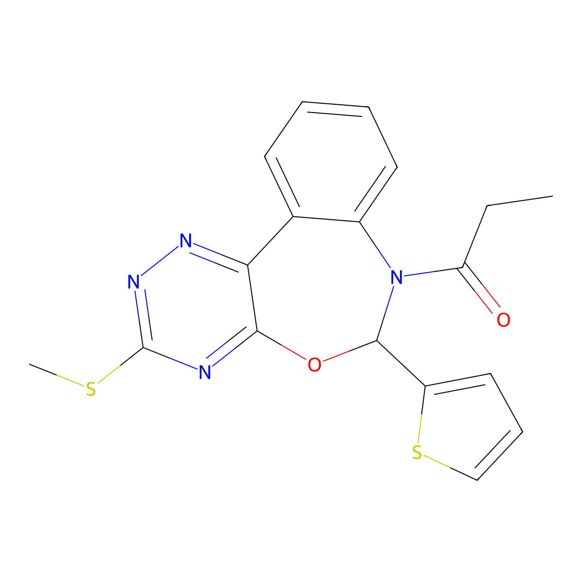 1-(3-methylsulfanyl-6-thiophen-2-yl-6H-[1,2,4]triazino[5,6-d][3,1]benzoxazepin-7-yl)propan-1-one molecular structure, CAS 354787-24-9