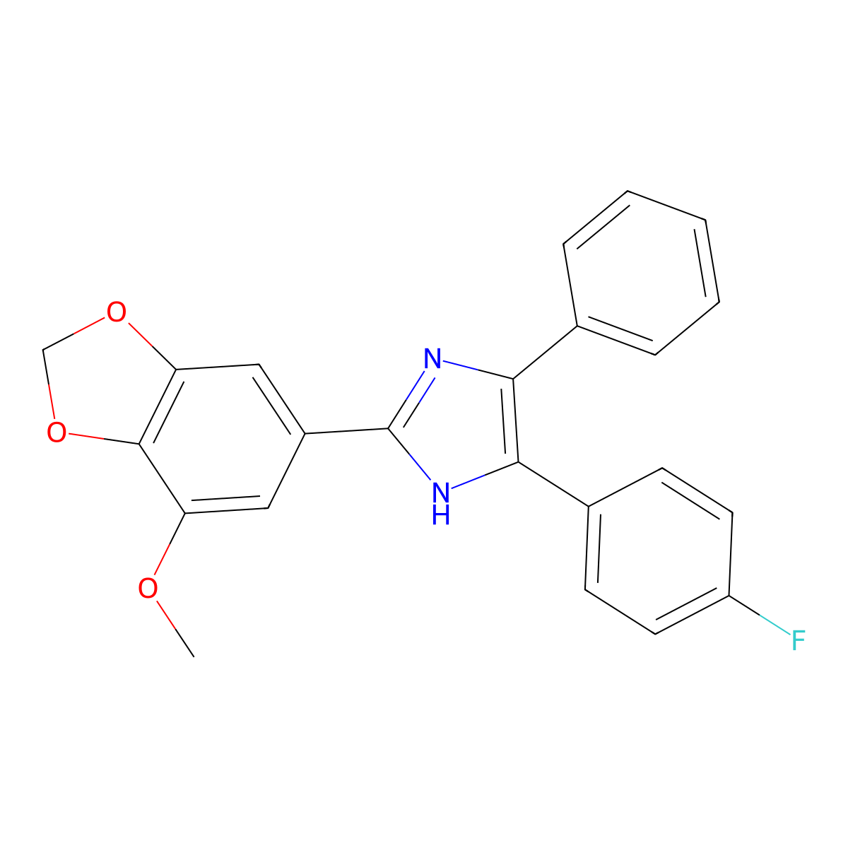 5-(4-fluorophenyl)-2-(7-methoxy-1,3-benzodioxol-5-yl)-4-phenyl-1H-imidazole molecular structure, CAS 354788-22-0