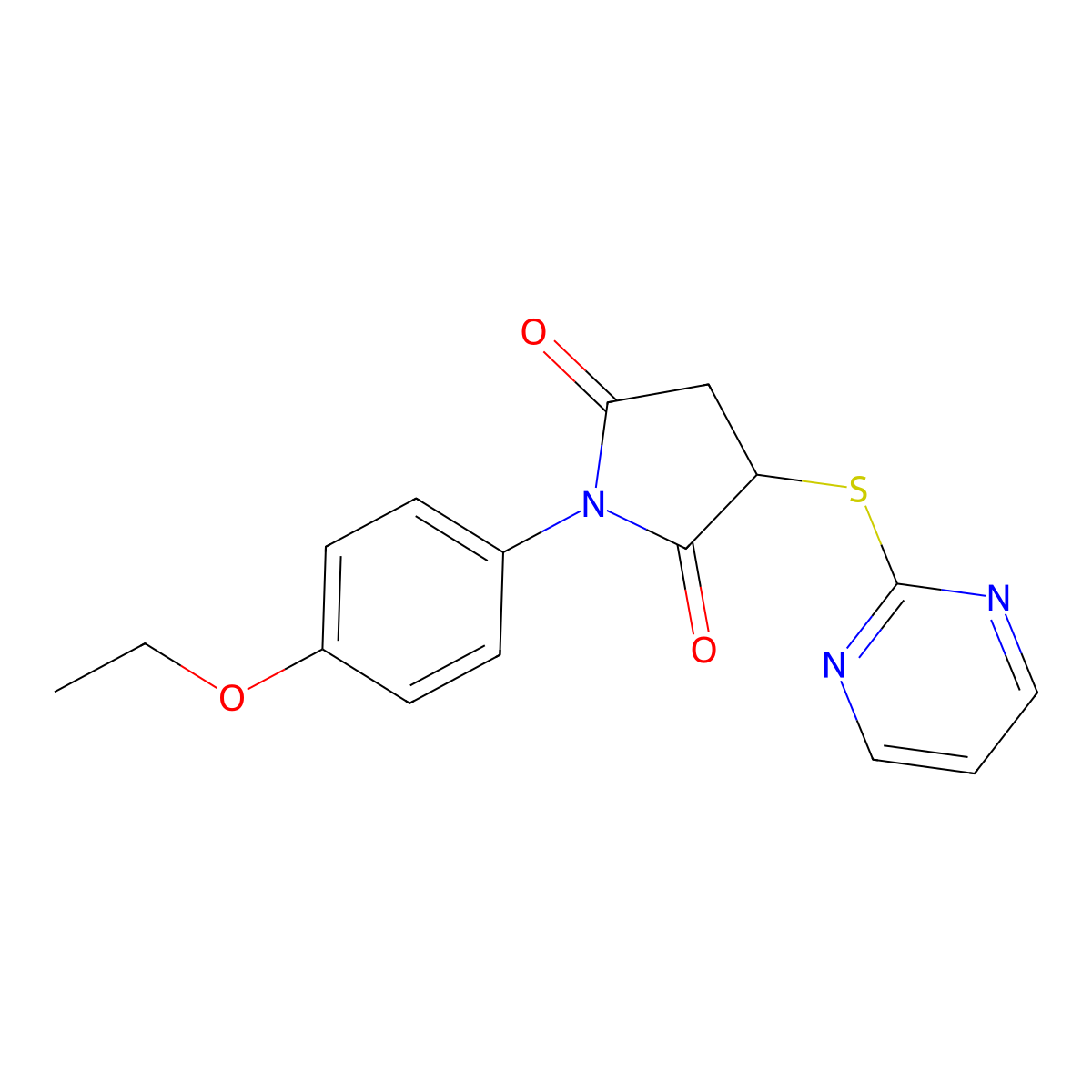 1-(4-Ethoxyphenyl)-3-pyrimidin-2-ylsulfanylpyrrolidine-2,5-dione molecular structure, CAS 354790-15-1