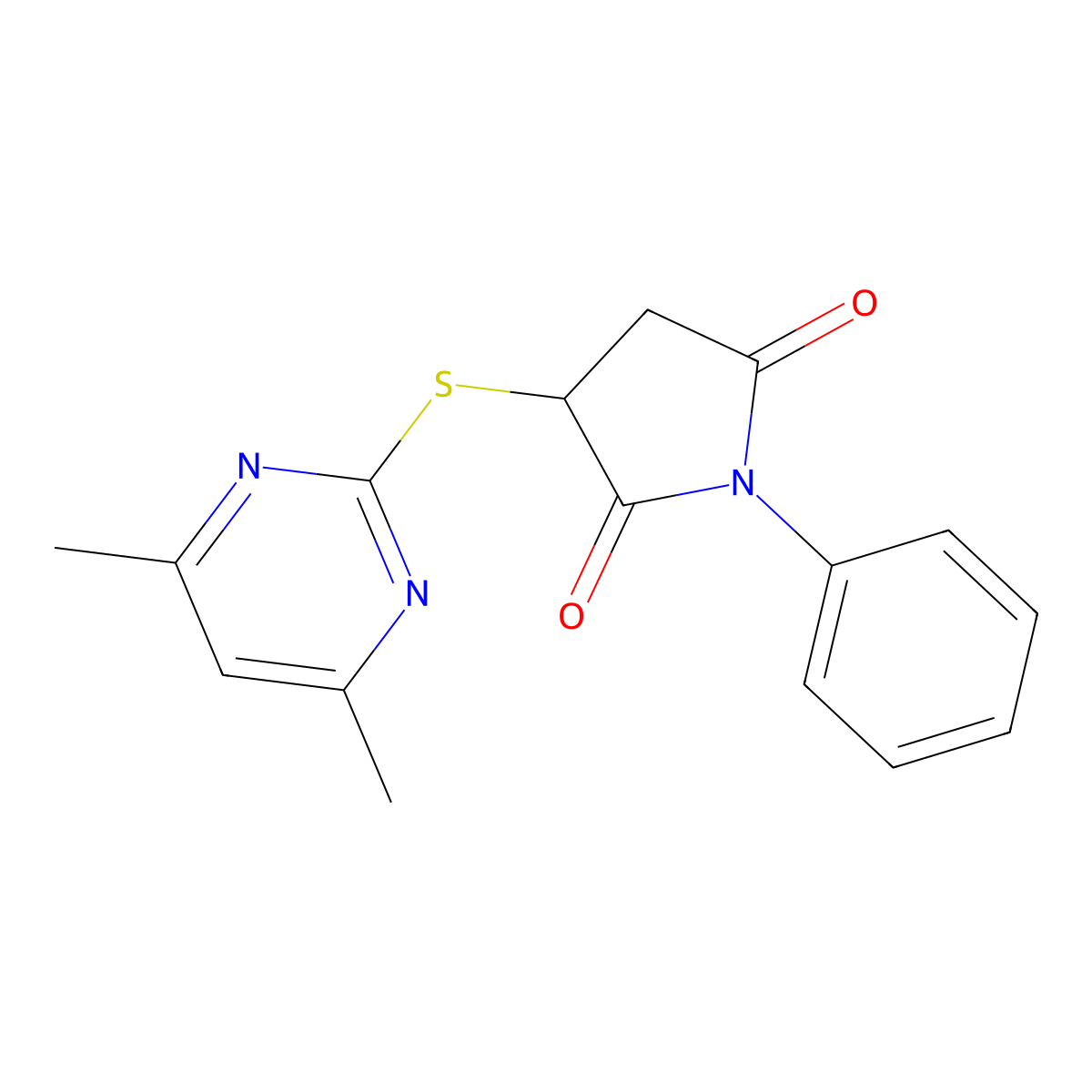 3-[(4,6-Dimethylpyrimidin-2-yl)sulfanyl]-1-phenylpyrrolidine-2,5-dione molecular structure, CAS 354790-94-6