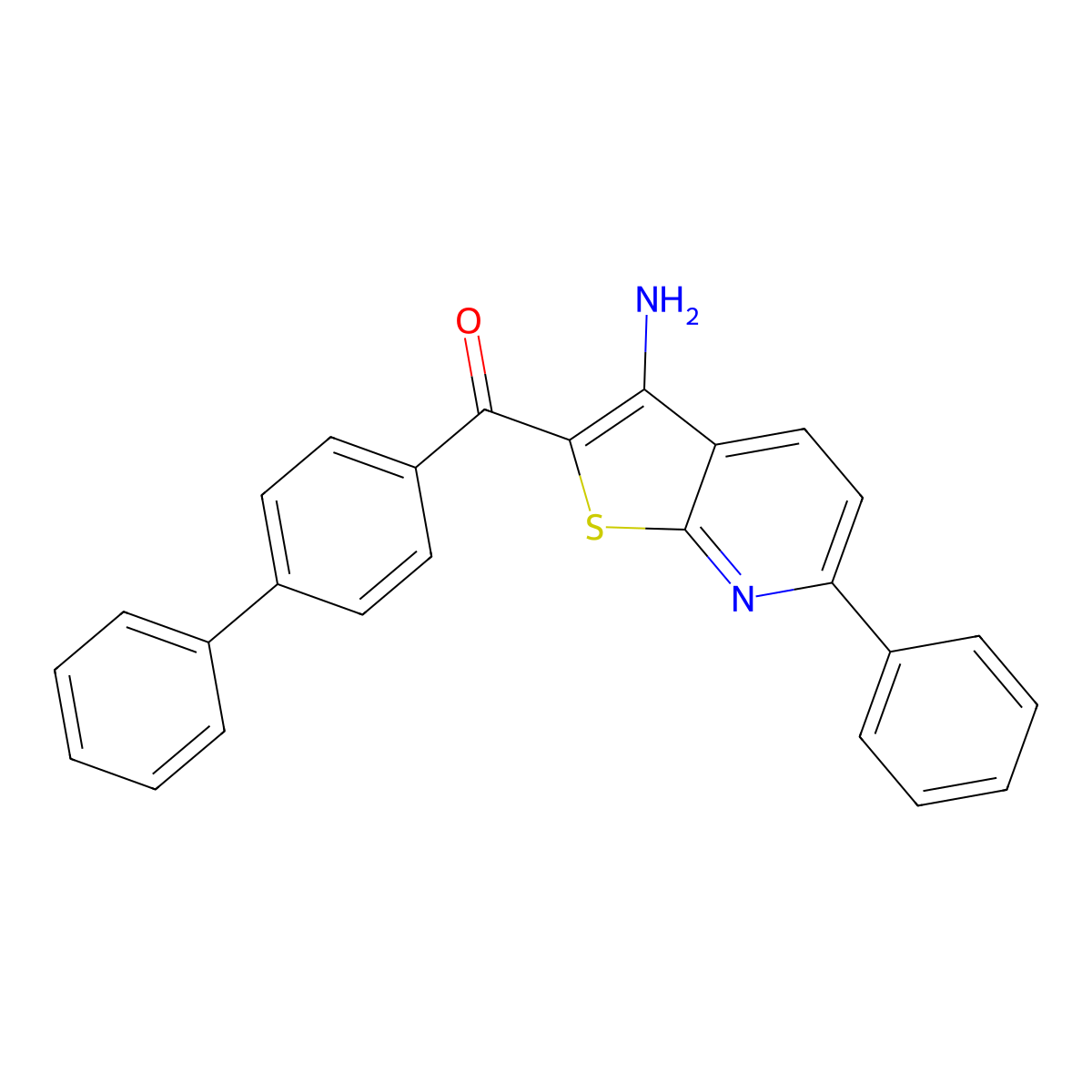 (3-Amino-6-phenylthieno[2,3-b]pyridin-2-yl)([1,1'-biphenyl]-4-yl)methanone molecular structure, CAS 354791-95-0