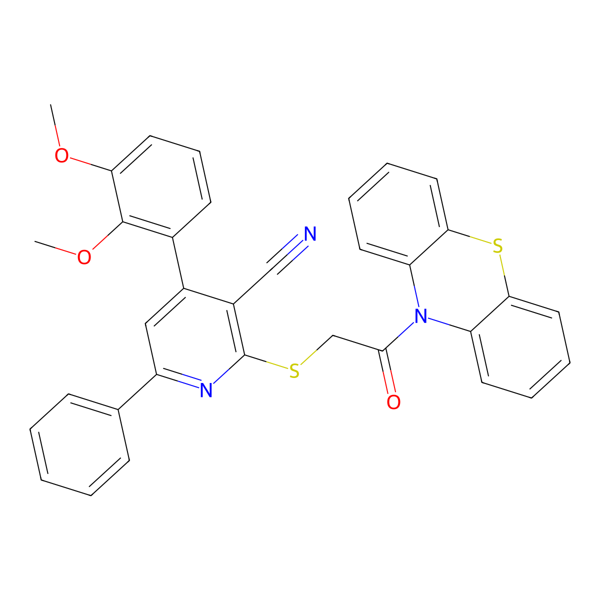 4-(2,3-Dimethoxyphenyl)-2-(2-oxo-2-phenothiazin-10-ylethyl)sulfanyl-6-phenylpyridine-3-carbonitrile molecular structure, CAS 354792-40-8