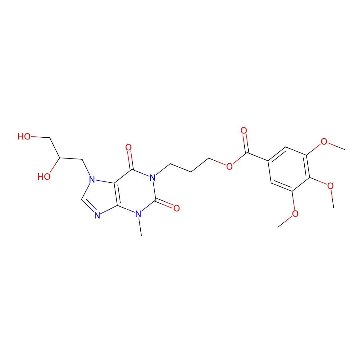 3-[7-(2,3-dihydroxypropyl)-3-methyl-2,6-dioxo-2,3,6,7-tetrahydro-1H-purin-1-yl]propyl 3,4,5-trimethoxybenzoate molecular structure, CAS 354792-45-3