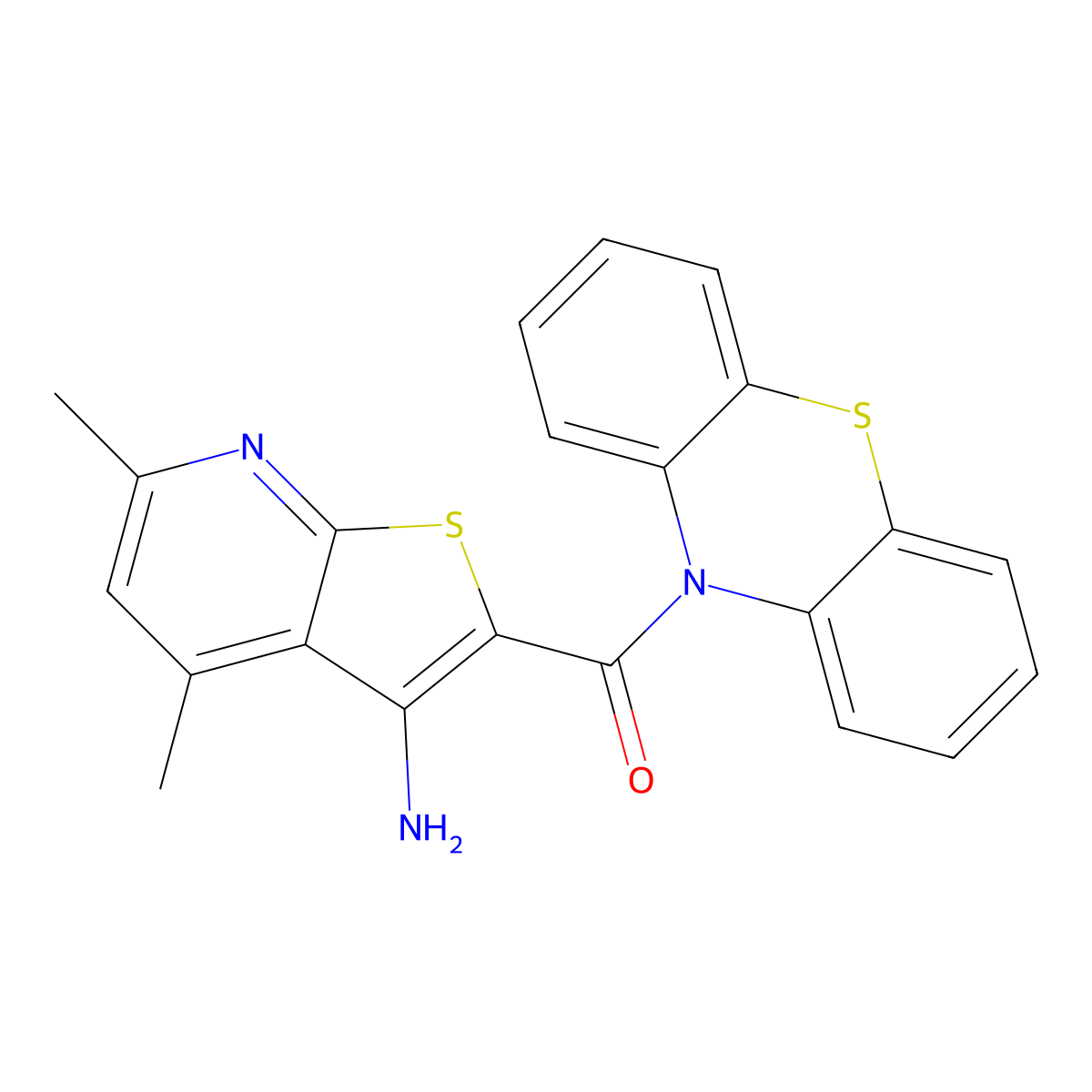 4,6-dimethyl-2-(10H-phenothiazin-10-ylcarbonyl)thieno[2,3-b]pyridin-3-amine molecular structure, CAS 354792-51-1