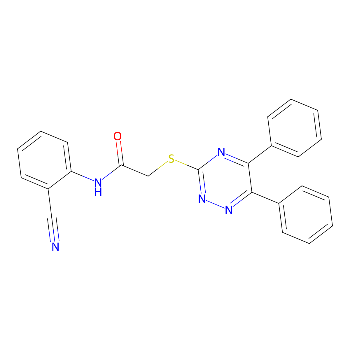 N-(2-Cyanophenyl)-2-((5,6-diphenyl-1,2,4-triazin-3-YL)thio)acetamide molecular structure, CAS 354792-87-3