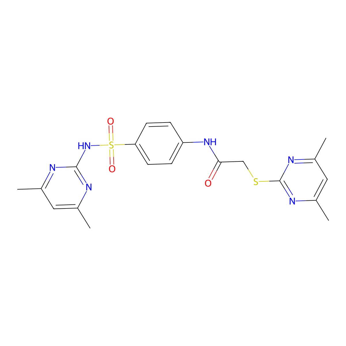 N-[4-[(4,6-dimethylpyrimidin-2-yl)sulfamoyl]phenyl]-2-(4,6-dimethylpyrimidin-2-yl)sulfanylacetamide molecular structure, CAS 354793-18-3