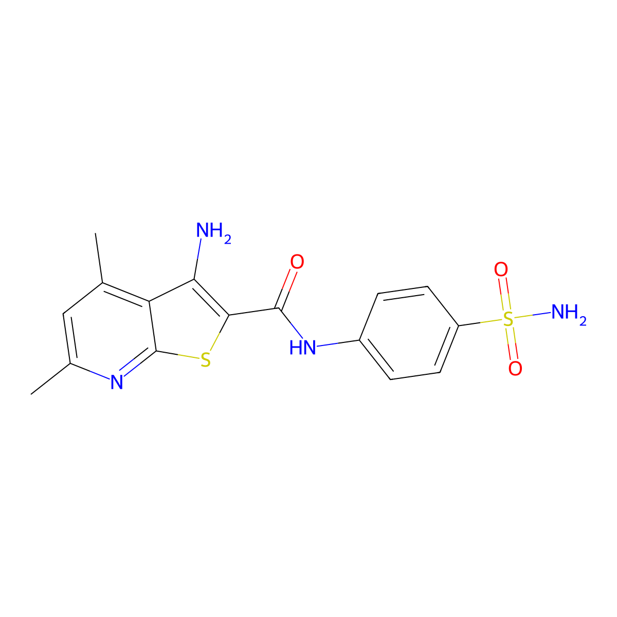 3-Amino-4,6-dimethyl-N-(4-sulfamoylphenyl)thieno[2,3-b]pyridine-2-carboxamide molecular structure, CAS 354793-19-4