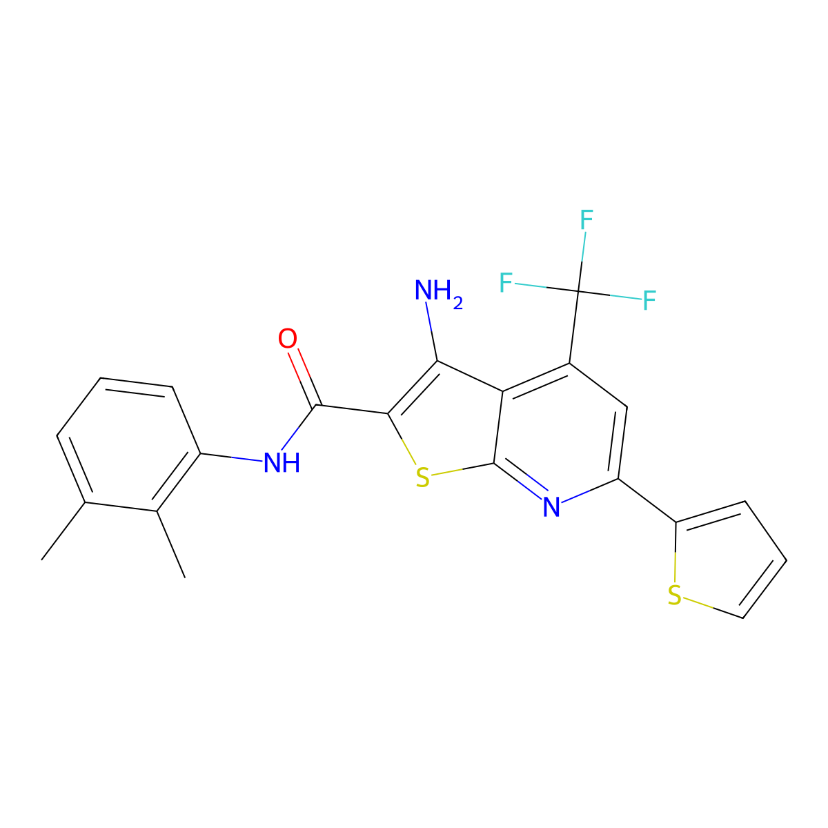 3-Amino-N-(2,3-dimethylphenyl)-6-(2-thienyl)-4-(trifluoromethyl)thieno(2,3-B)pyridine-2-carboxamide molecular structure, CAS 354793-23-0