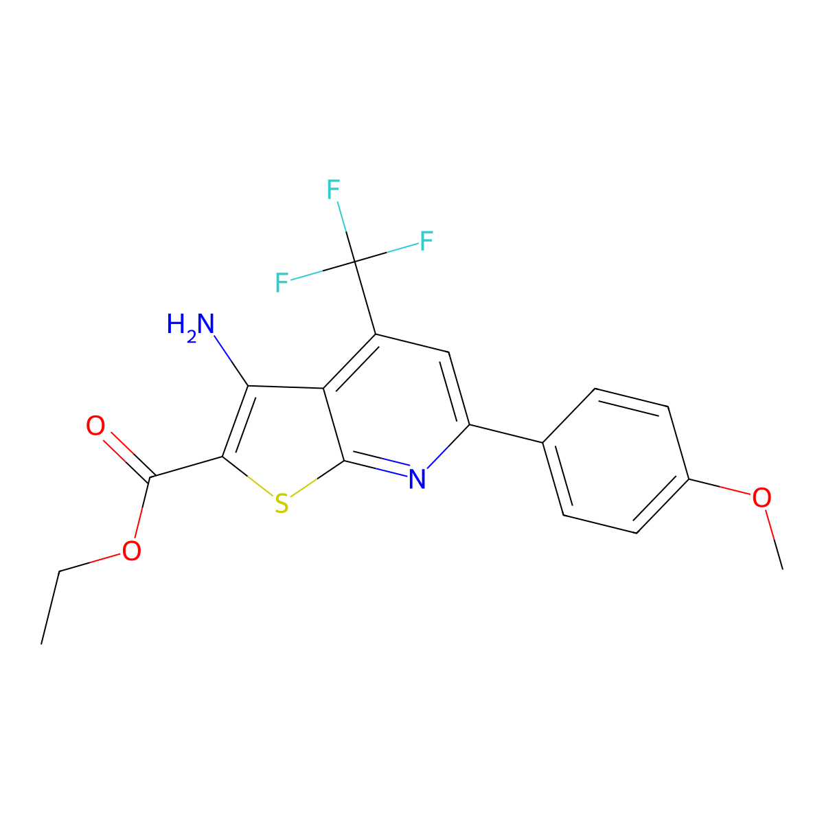 Ethyl 3-amino-6-(4-methoxyphenyl)-4-(trifluoromethyl)thieno[2,3-B]pyridine-2-carboxylate molecular structure, CAS 354793-25-2