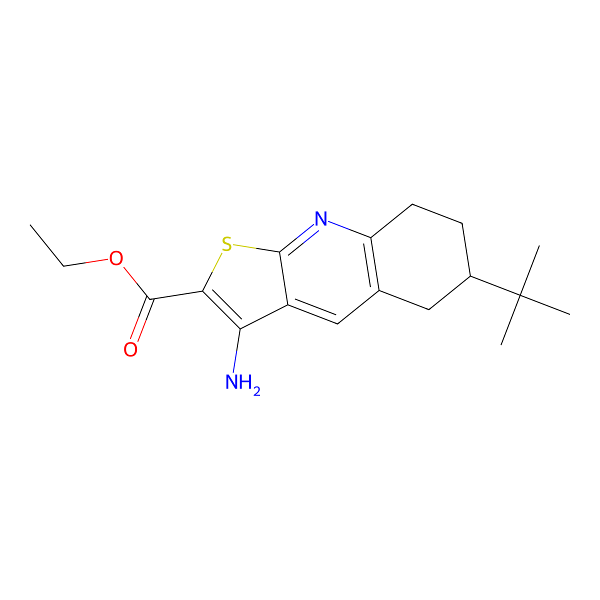 Ethyl 3-amino-6-tert-butyl-5,6,7,8-tetrahydrothieno[2,3-b]quinoline-2-carboxylate molecular structure, CAS 354793-47-8