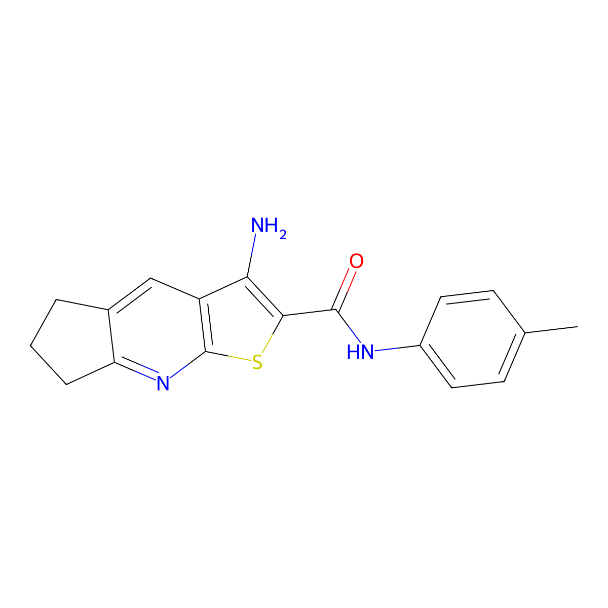 3-amino-N-(4-methylphenyl)-6,7-dihydro-5H-cyclopenta[b]thieno[3,2-e]pyridine-2-carboxamide molecular structure, CAS 354793-59-2