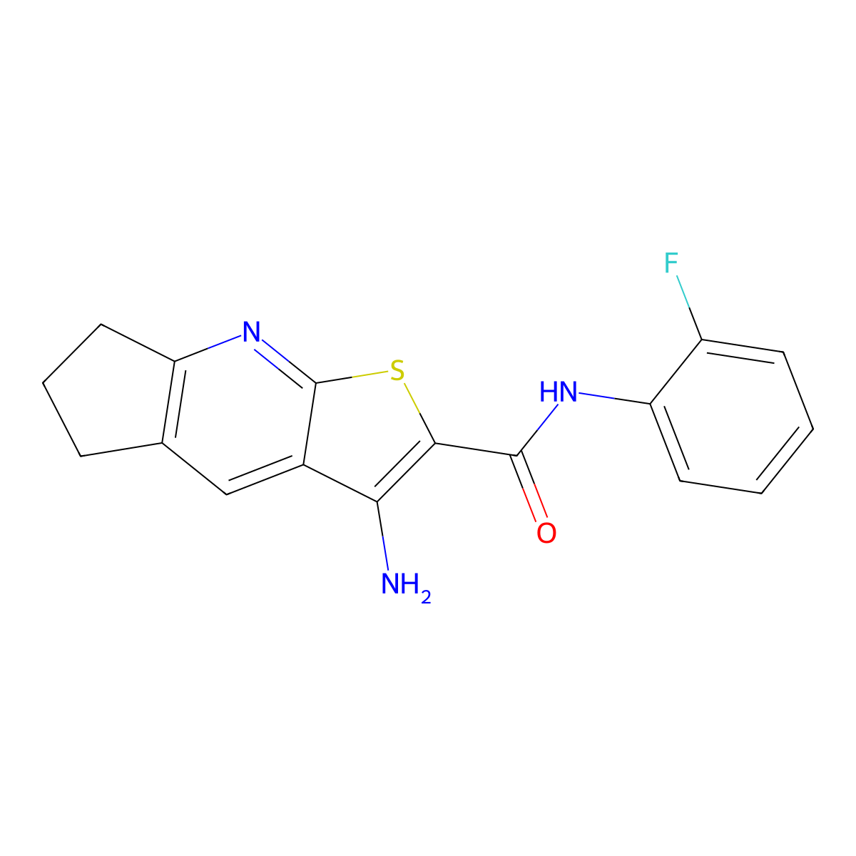 3-amino-N-(2-fluorophenyl)-6,7-dihydro-5H-cyclopenta[b]thieno[3,2-e]pyridine-2-carboxamide molecular structure, CAS 354793-61-6