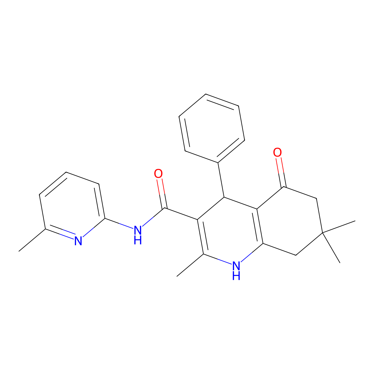 2,7,7-Trimethyl-N-(6-methyl-2-pyridinyl)-5-oxo-4-phenyl-1,4,5,6,7,8-hexahydro-3-quinolinecarboxamide molecular structure, CAS 354793-81-0