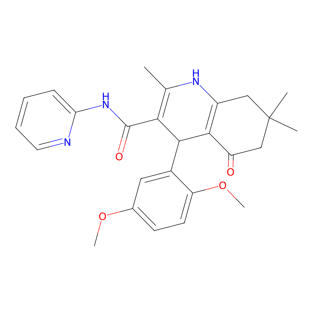 4-(2,5-dimethoxyphenyl)-2,7,7-trimethyl-5-oxo-N-pyridin-2-yl-1,4,6,8-tetrahydroquinoline-3-carboxamide molecular structure, CAS 354793-90-1